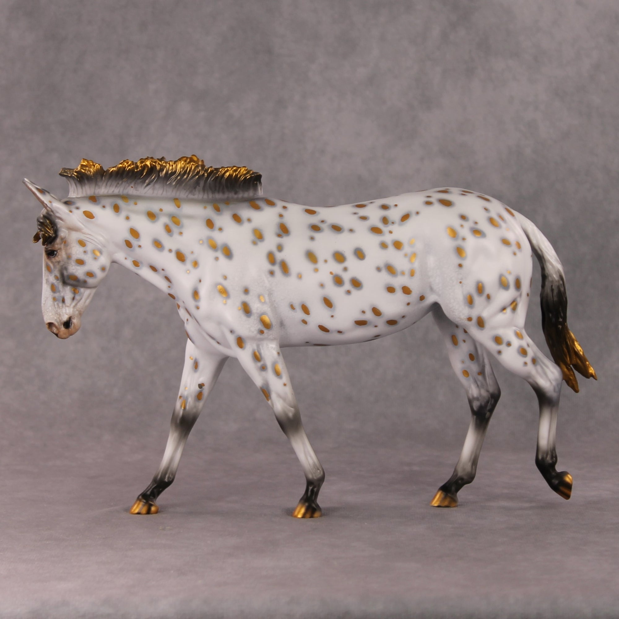 Julia OOAK Golden Leopard Appaloosa with Silver Accents Mule By Dawn Quick HS24