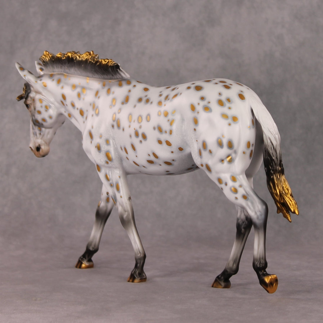 Julia OOAK Golden Leopard Appaloosa with Silver Accents Mule By Dawn Quick HS24