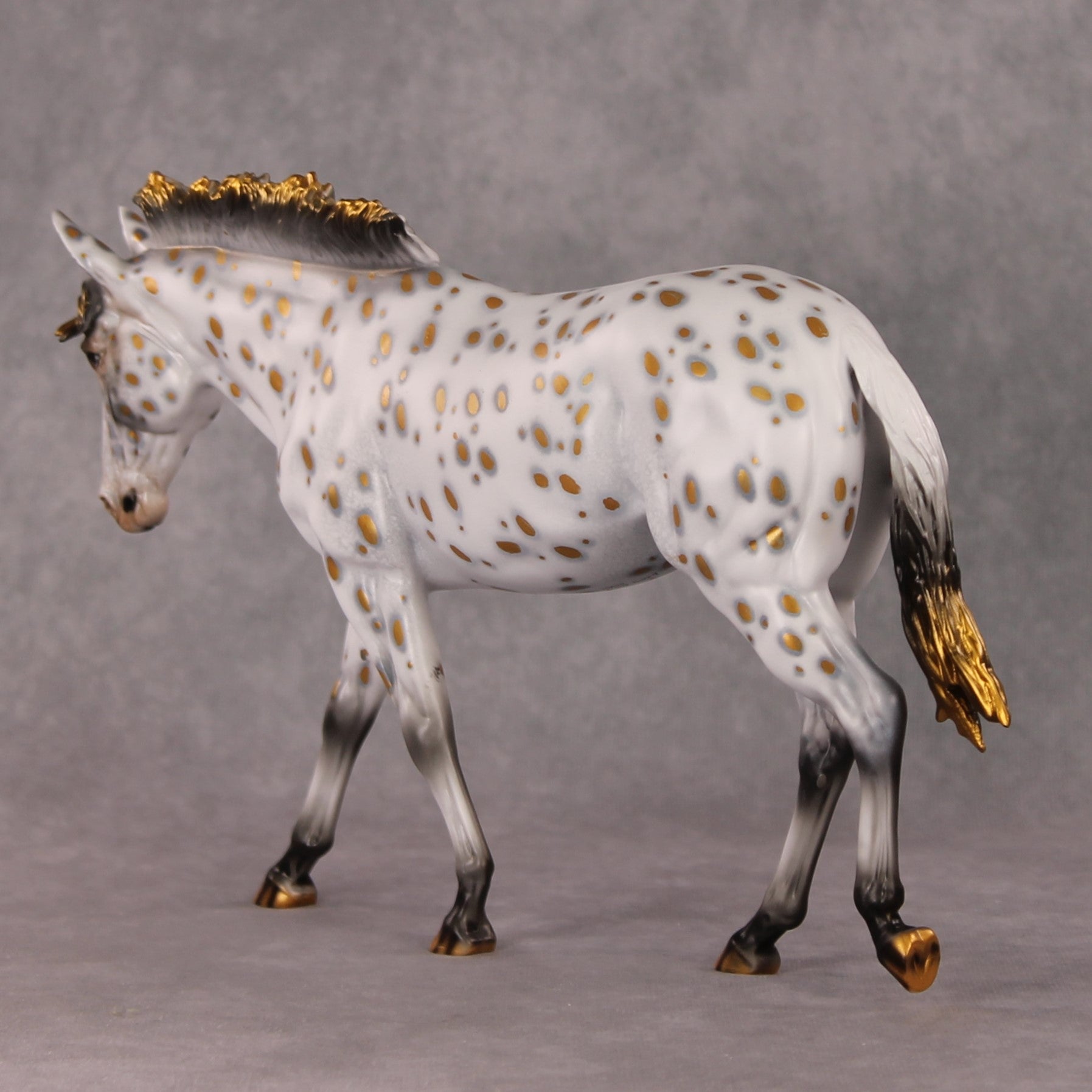 Julia OOAK Golden Leopard Appaloosa with Silver Accents Mule By Dawn Quick HS24