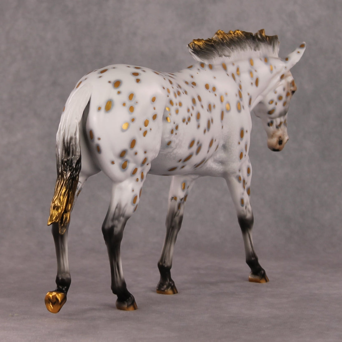 Julia OOAK Golden Leopard Appaloosa with Silver Accents Mule By Dawn Quick HS24