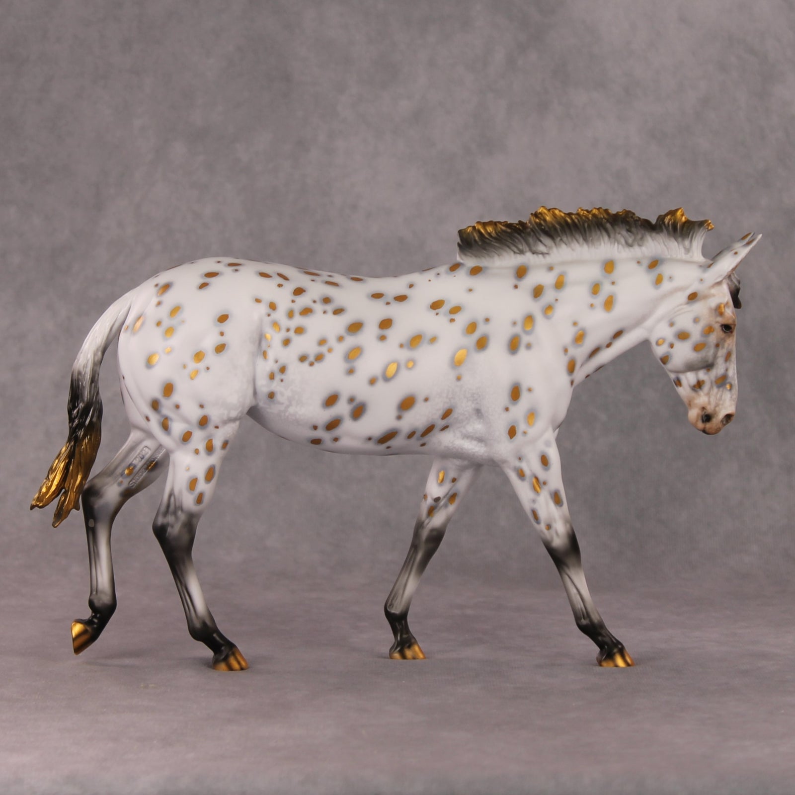 Julia OOAK Golden Leopard Appaloosa with Silver Accents Mule By Dawn Quick HS24