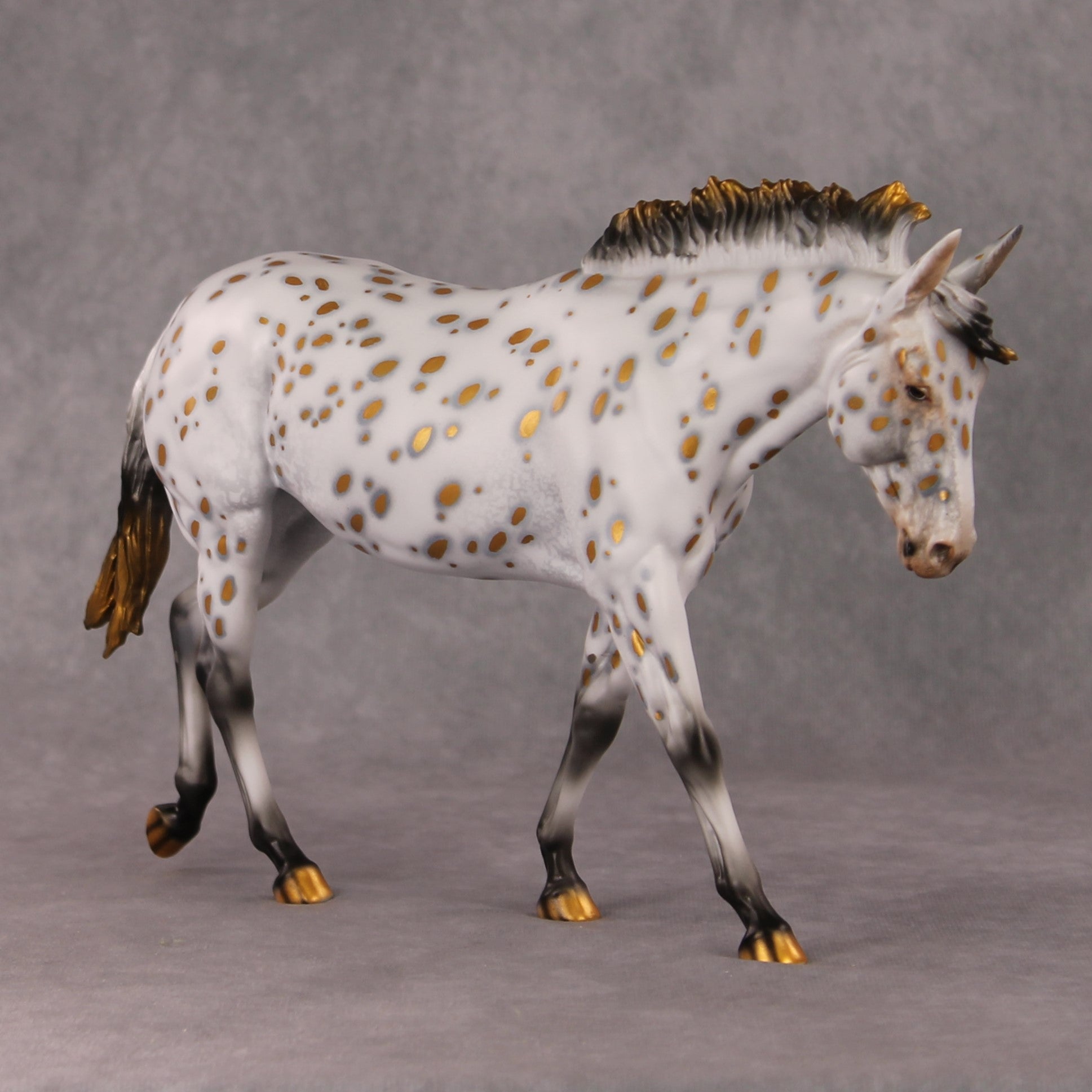 Julia OOAK Golden Leopard Appaloosa with Silver Accents Mule By Dawn Quick HS24