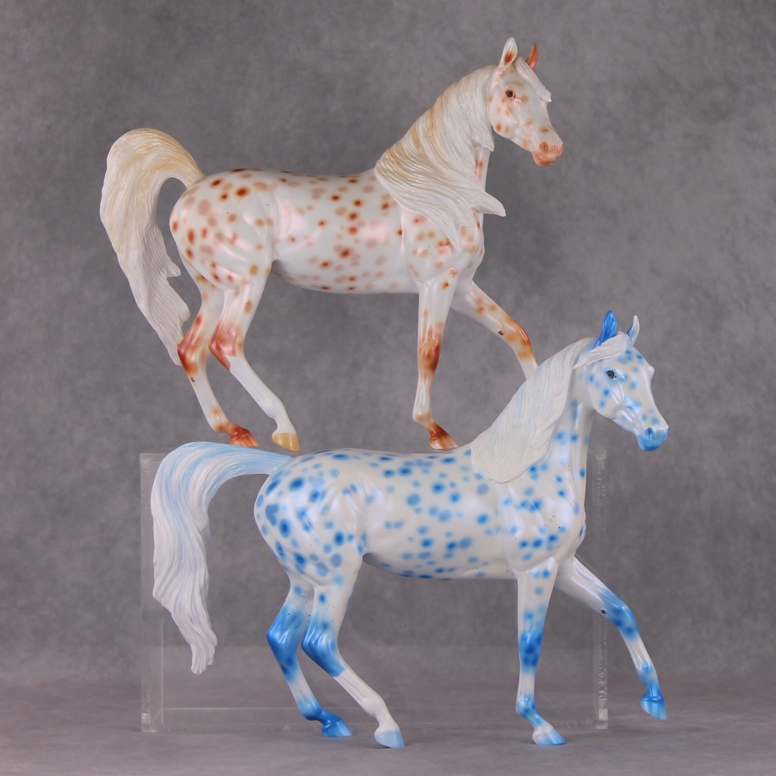 Hot N Cold (Set of Two) OOAK Blue, Red & Orange Pearl Leopard Appaloosa Arab Mares By Ellen Robbins HS24
