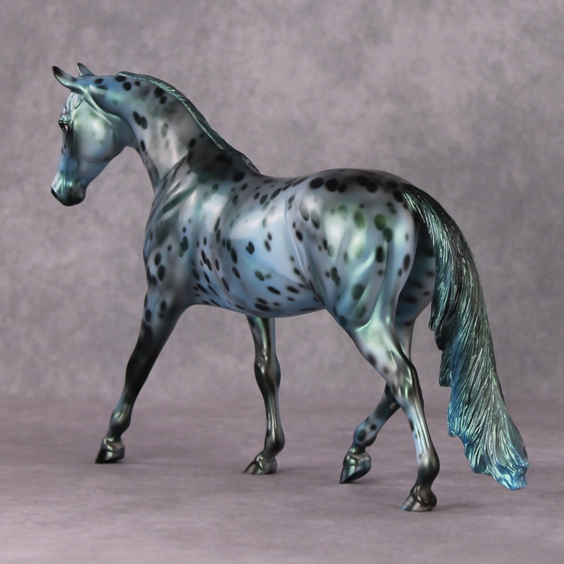 Sprite OOAK Green/Blue Pearl Appaloosa Deco Pony by Julie Kiem HS24