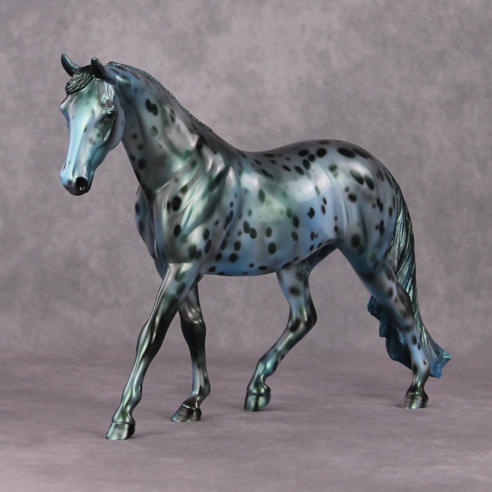 Sprite OOAK Green/Blue Pearl Appaloosa Deco Pony by Julie Kiem HS24