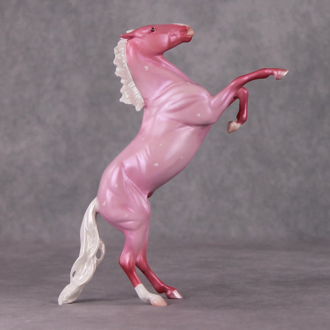 Peppermint Snowball OOAK Pink Roan W/ Etched Hearts Deco Rearing Pebble By Ashley Palmer HS24