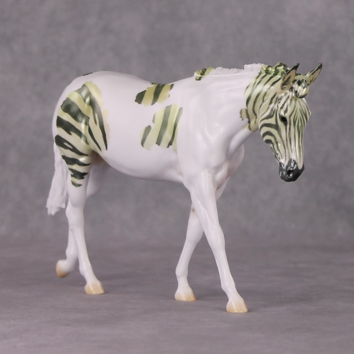Spruce OOAK Pearl Green Stripe Pinto Pebble Mule By Jess Hamill HS24 MHP Auction Piece