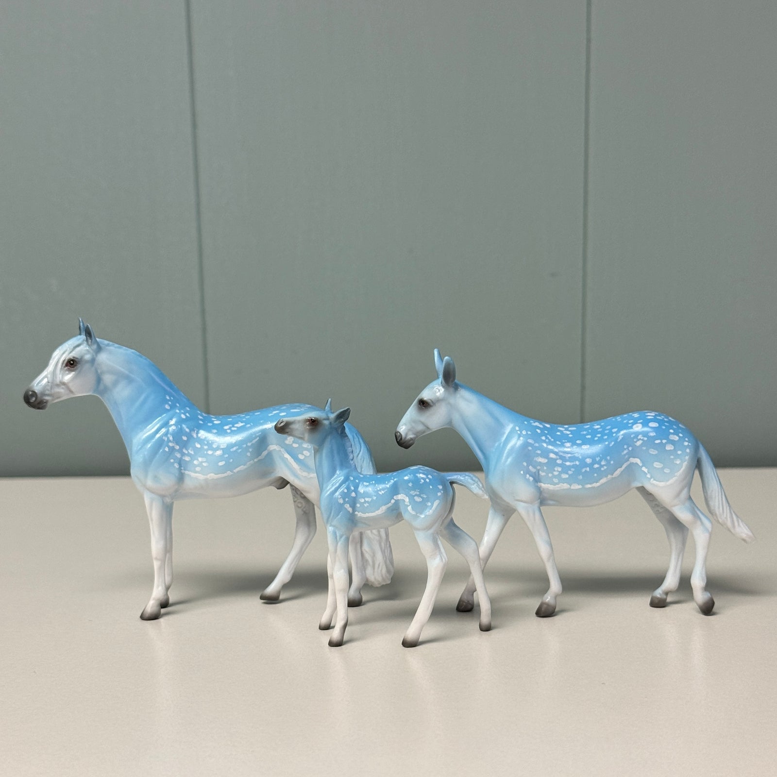 Ditto, Reflection, & Reprise Set OOAK Deco Fallow Deer Andy, Mule and Foal Chip Set  By Jess Hamill EQ24