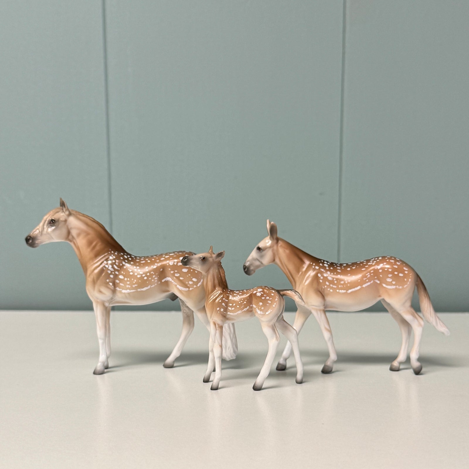 Reprint, Echo and Counterpart Set OOAK Deco Fallow Deer Andalusian, Mule and Foal Chip Set By Jess Hamill EQ24