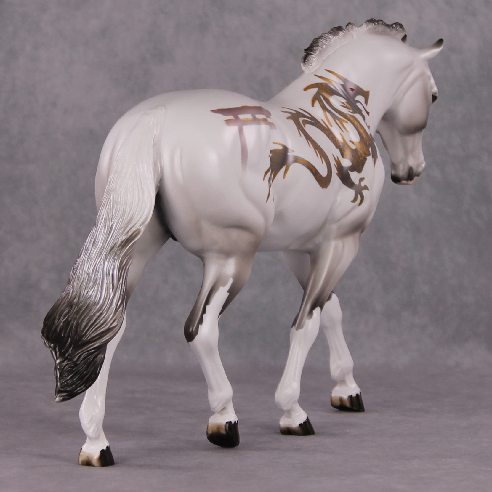 "Lothalox" LE-15 Custom Grey with Gold Dragon Deco Irish Draught By Dawn Quick - Fantastical Fantasy Series - January Dragons Pre Order