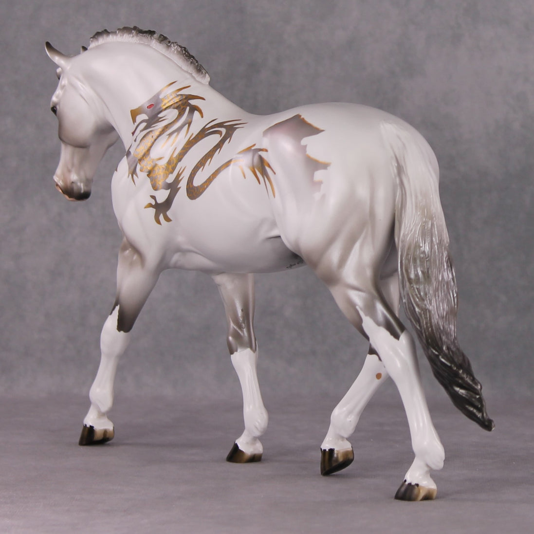 "Lothalox" LE-15 Custom Grey with Gold Dragon Deco Irish Draught By Dawn Quick - Fantastical Fantasy Series - January Dragons Pre Order