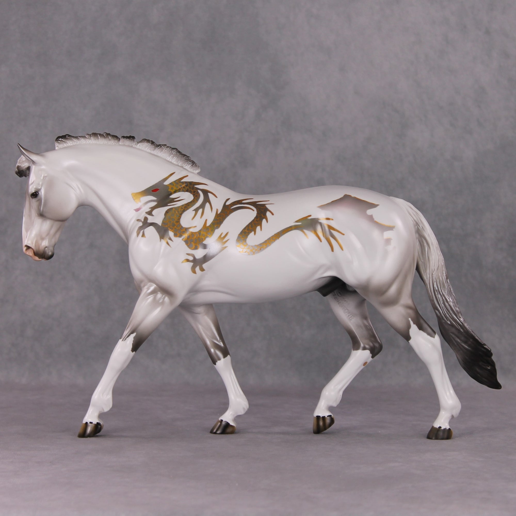 "Lothalox" LE-15 Custom Grey with Gold Dragon Deco Irish Draught By Dawn Quick - Fantastical Fantasy Series - January Dragons Pre Order