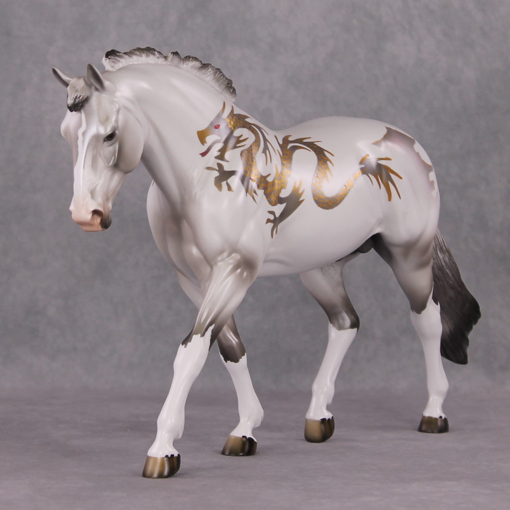 "Lothalox" LE-15 Custom Grey with Gold Dragon Deco Irish Draught By Dawn Quick - Fantastical Fantasy Series - January Dragons Pre Order