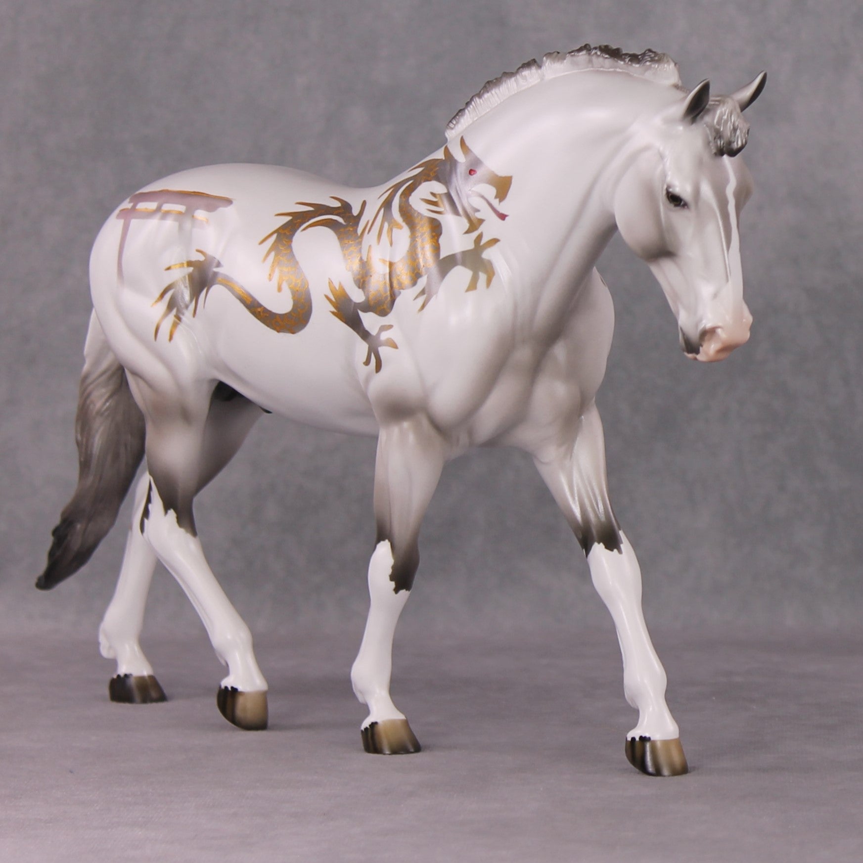 "Lothalox" LE-15 Custom Grey with Gold Dragon Deco Irish Draught By Dawn Quick - Fantastical Fantasy Series - January Dragons Pre Order