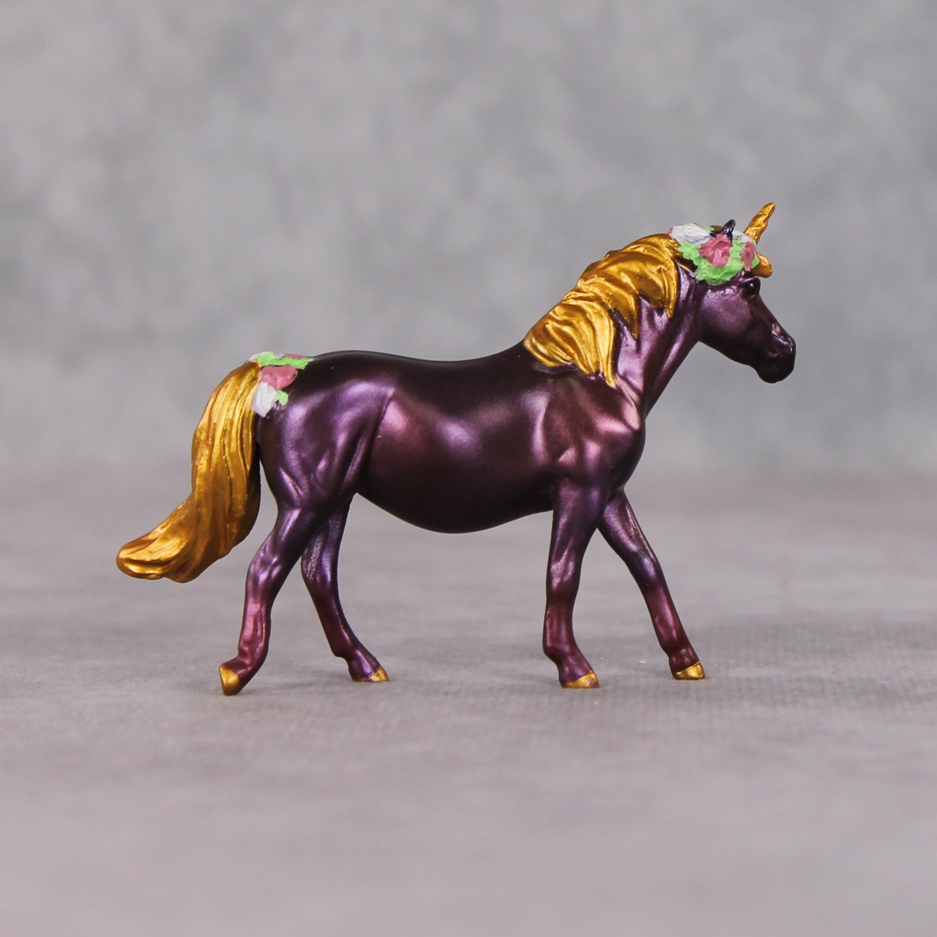 "Este's Sister" OOAK Custom Dark Shimmery Plum Unicorn Pony Chip By Kristin Cermele - Gemstone Series
