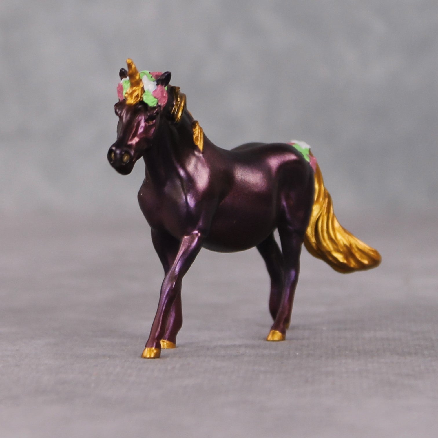 "Este's Sister" OOAK Custom Dark Shimmery Plum Unicorn Pony Chip By Kristin Cermele - Gemstone Series