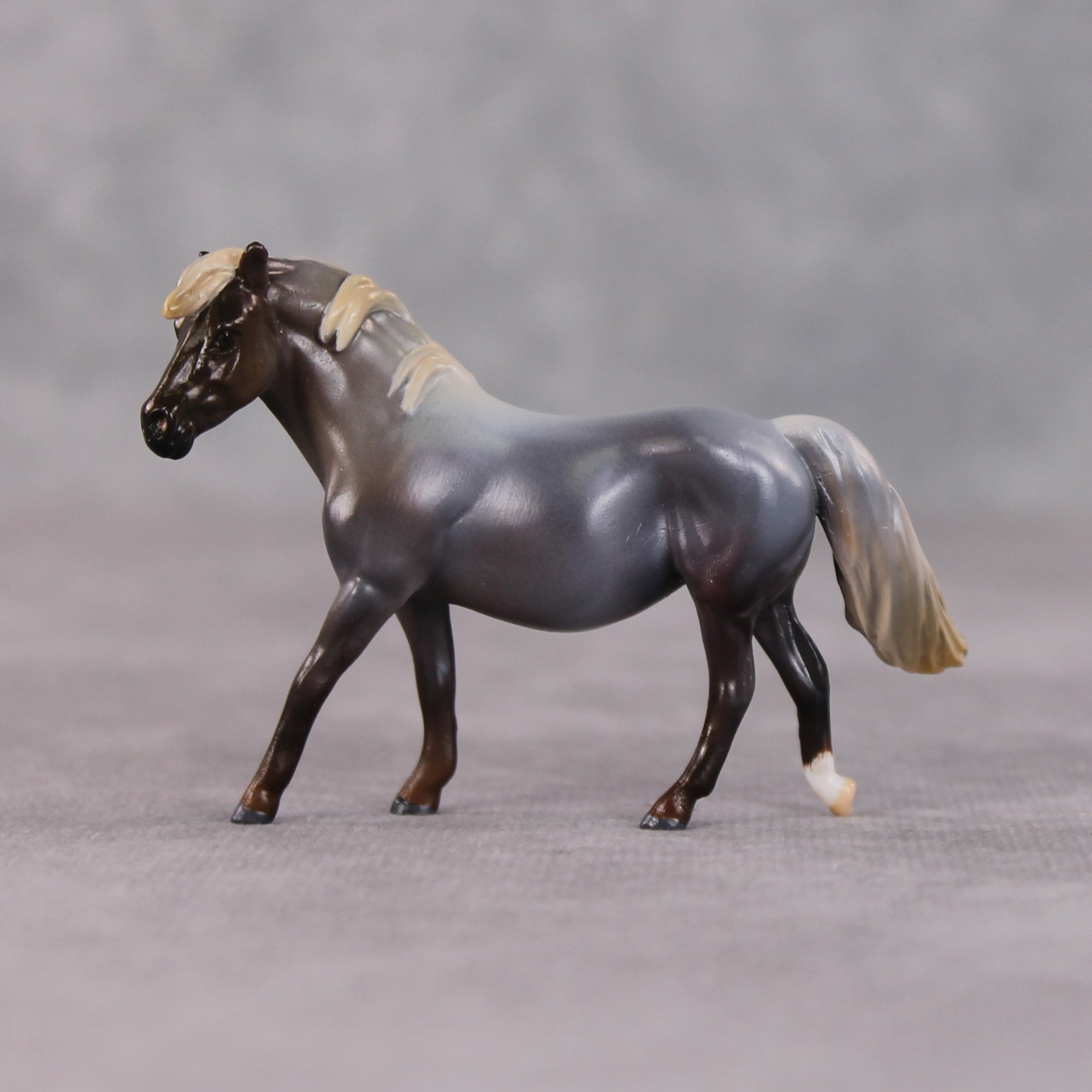 "Funnel Cake" OOAK Silver Black Roan Pony Chip By Kristin Cermele - Gemstone Series