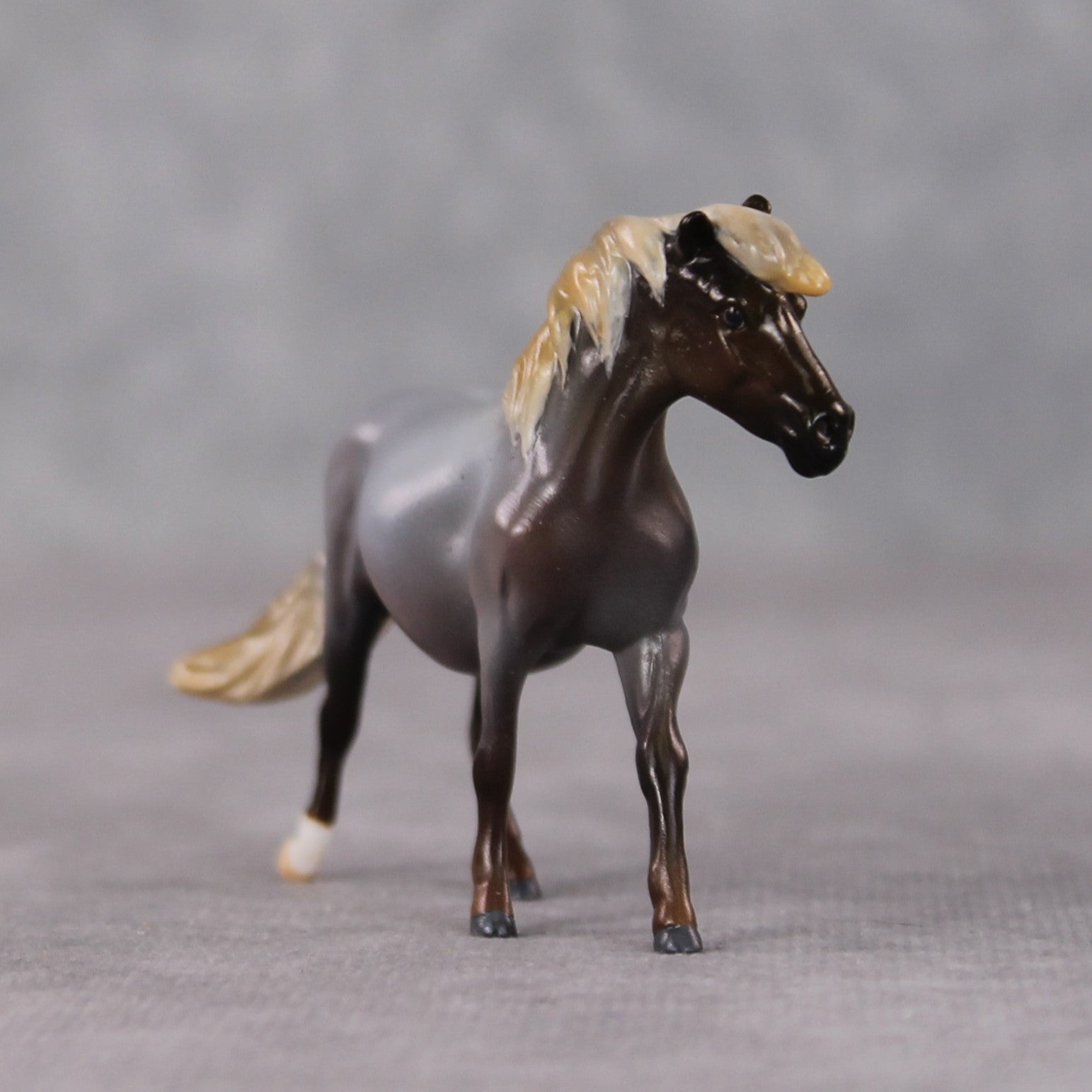"Funnel Cake" OOAK Silver Black Roan Pony Chip By Kristin Cermele - Gemstone Series