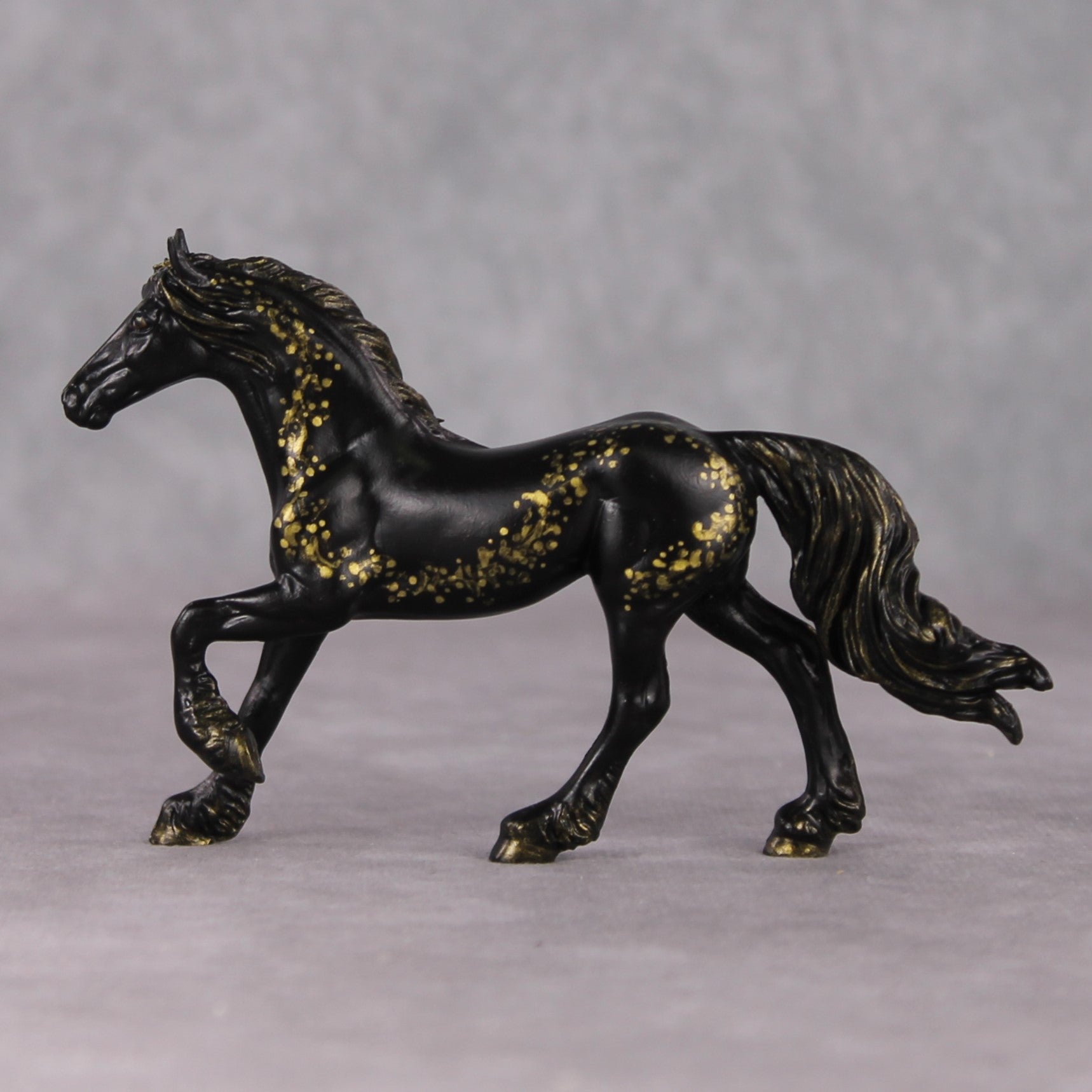"Mini Resolution" OOAK Black W/ Gold Trail Friesian Chip By Andrea Thomason-Secret Surprise Chip Drop