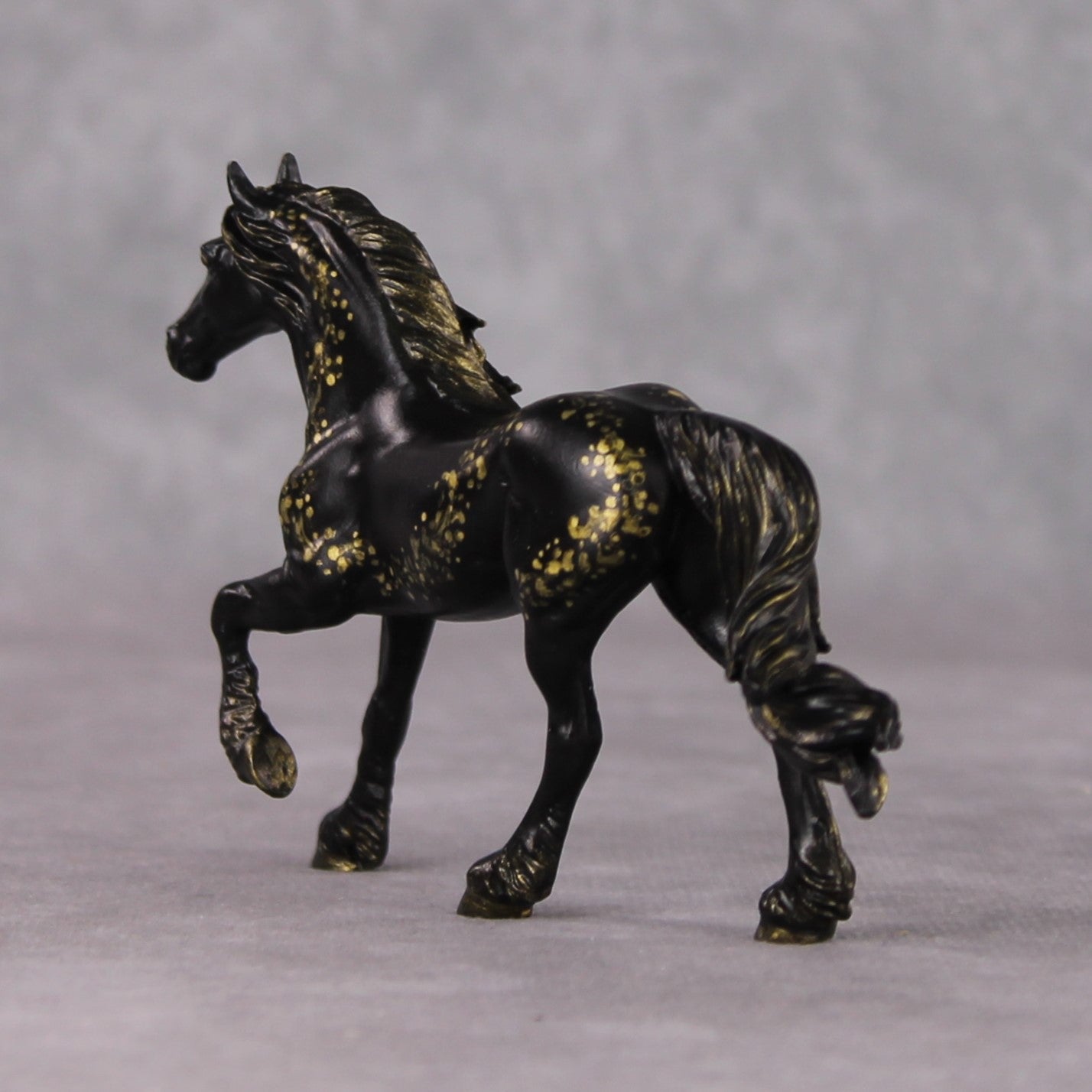 "Mini Resolution" OOAK Black W/ Gold Trail Friesian Chip By Andrea Thomason-Secret Surprise Chip Drop