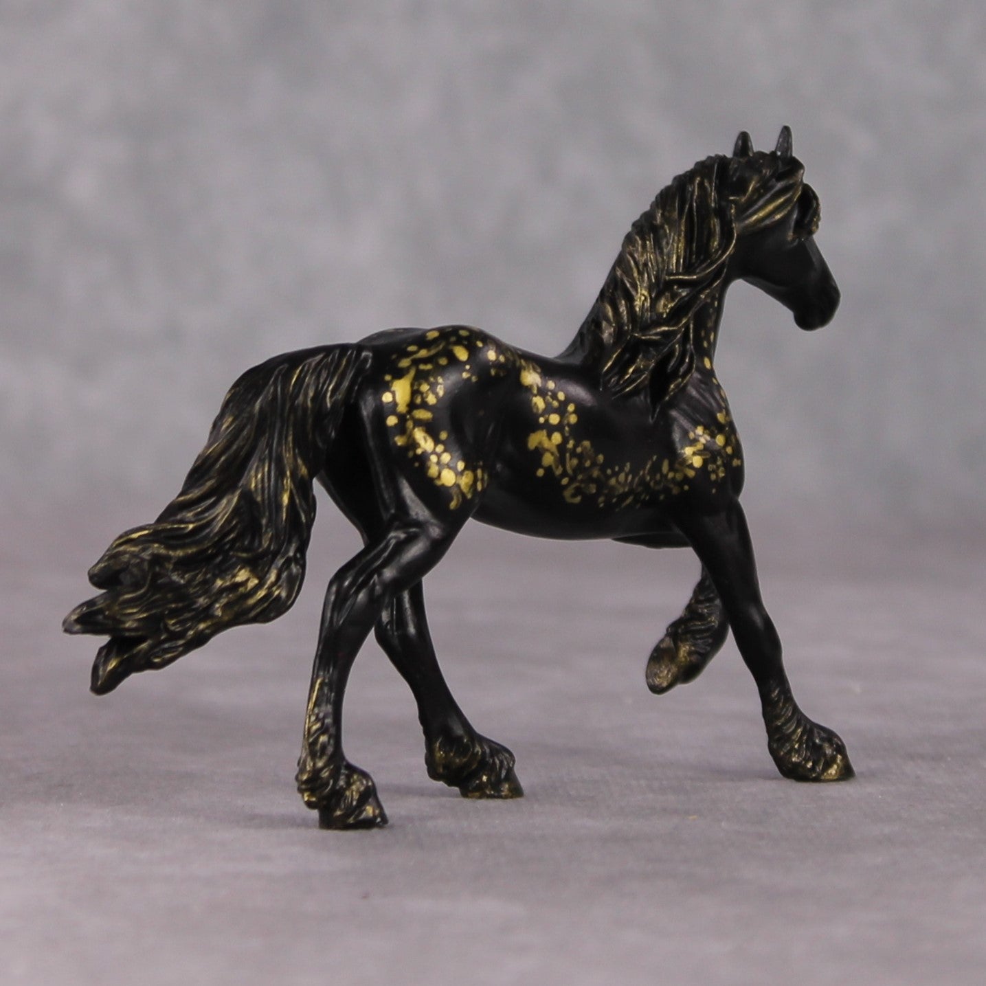 "Mini Resolution" OOAK Black W/ Gold Trail Friesian Chip By Andrea Thomason-Secret Surprise Chip Drop