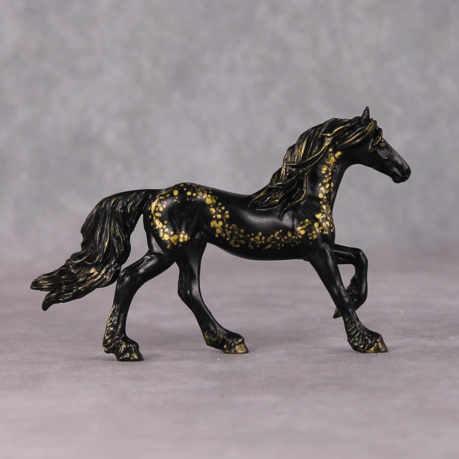 "Mini Resolution" OOAK Black W/ Gold Trail Friesian Chip By Andrea Thomason-Secret Surprise Chip Drop