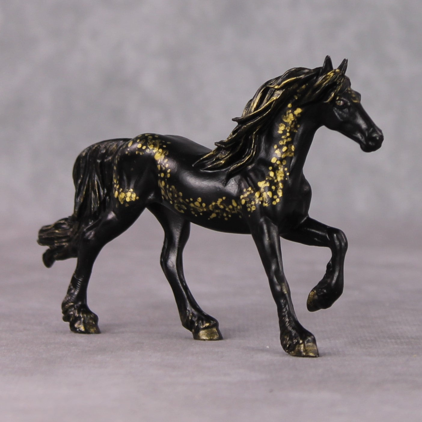 "Mini Resolution" OOAK Black W/ Gold Trail Friesian Chip By Andrea Thomason-Secret Surprise Chip Drop