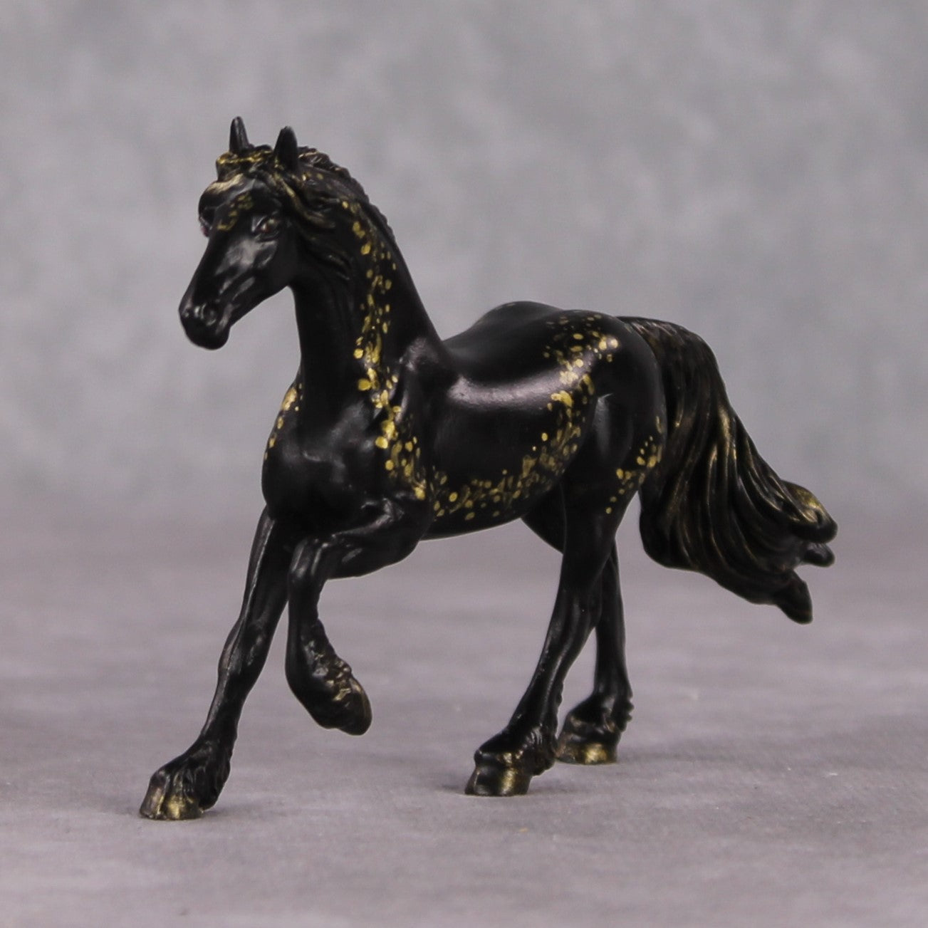 "Mini Resolution" OOAK Black W/ Gold Trail Friesian Chip By Andrea Thomason-Secret Surprise Chip Drop