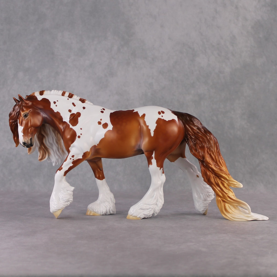 "Henry Bolingbroke" LE-10 Dappled Greying Chestnut Tobiano Irish Cob Stone   - January 2025 Shadow of Succession Shakespeare Stone Painted By Ellen Robbins CL25