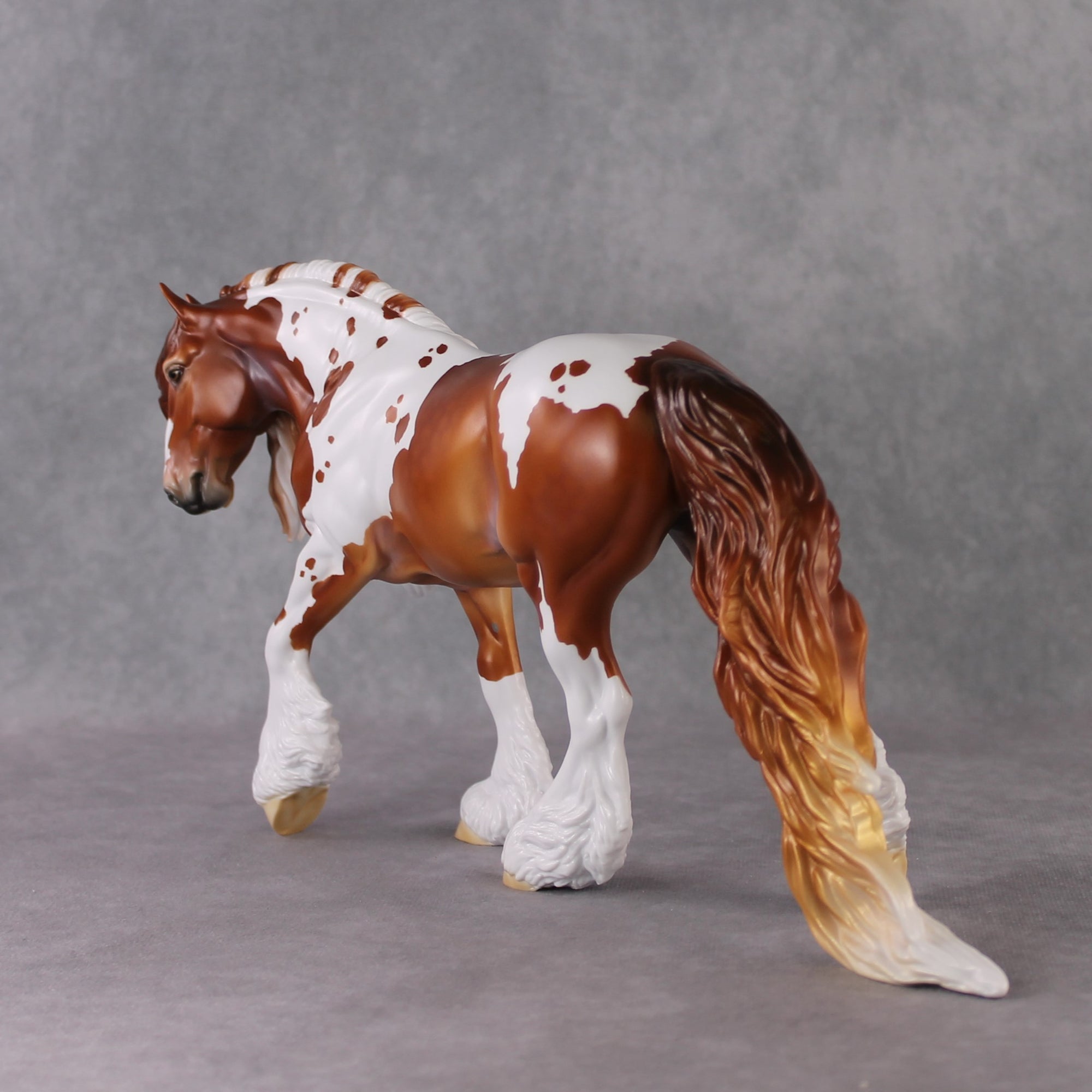 "Henry Bolingbroke" LE-10 Dappled Greying Chestnut Tobiano Irish Cob Stone   - January 2025 Shadow of Succession Shakespeare Stone Painted By Ellen Robbins CL25