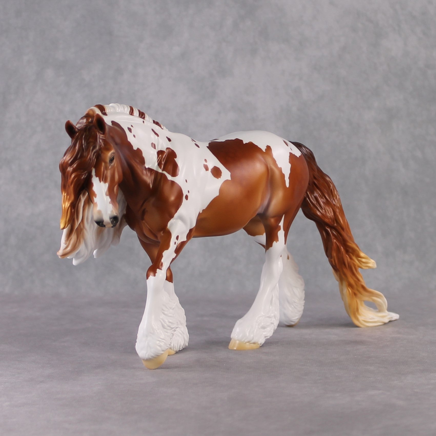 "Henry Bolingbroke" LE-10 Dappled Greying Chestnut Tobiano Irish Cob Stone   - January 2025 Shadow of Succession Shakespeare Stone Painted By Ellen Robbins CL25