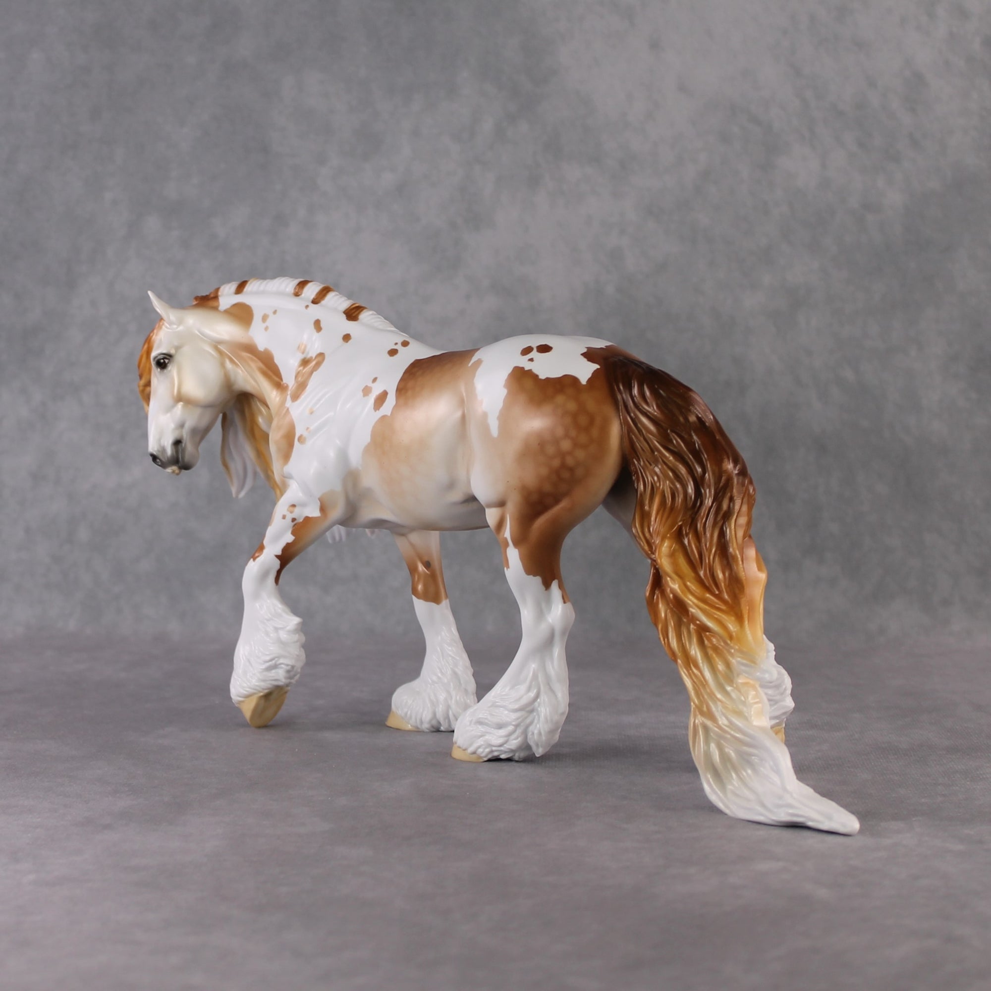 "King Henry IV" LE-10 Midtone Flea-Bitten &amp; Dappled Mulberry Grey Tobiano Irish Cob Stone   - January 2025 Shadow of Succession Shakespeare Stone Painted By Ellen Robbins CL25