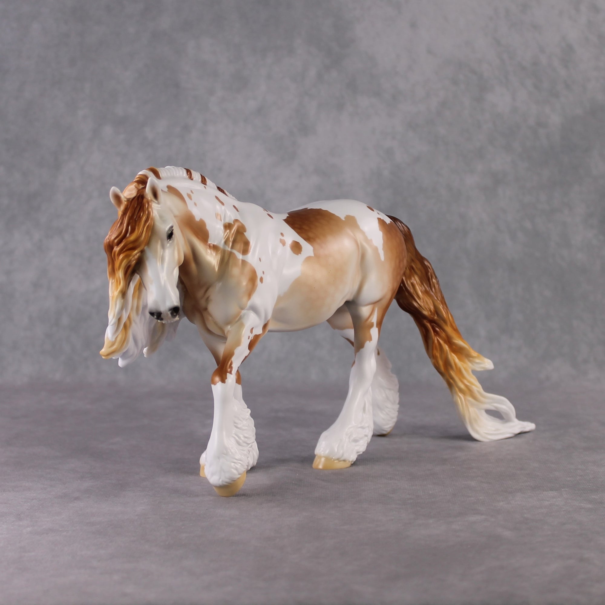 "King Henry IV" LE-10 Midtone Flea-Bitten &amp; Dappled Mulberry Grey Tobiano Irish Cob Stone   - January 2025 Shadow of Succession Shakespeare Stone Painted By Ellen Robbins CL25