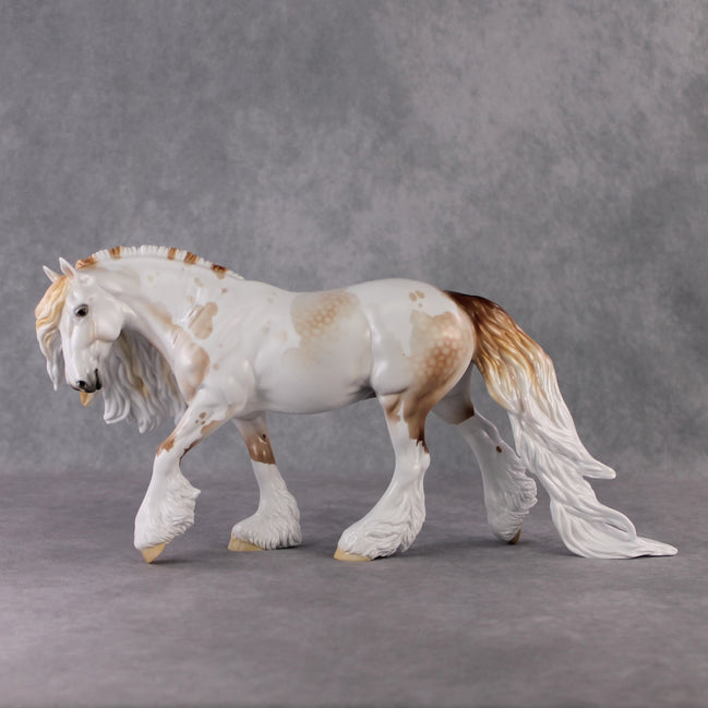 "Shadow of Succession" LE-10 Light Flea-Bitten & Dappled Mulberry Grey Tobiano Irish Cob Stone   - January 2025 Shadow of Succession Shakespeare Stone Painted By Ellen Robbins CL25
