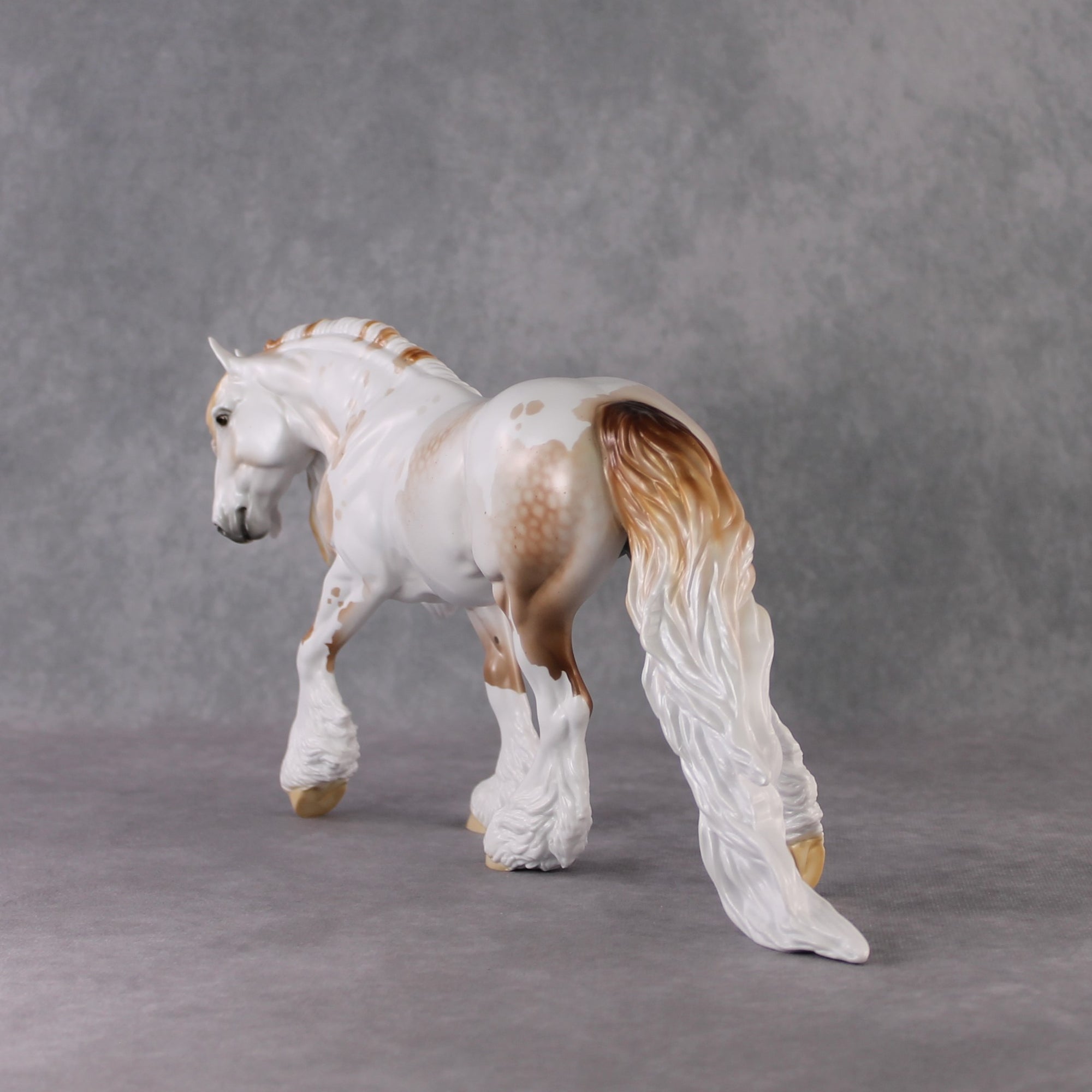 "Shadow of Succession" LE-10 Light Flea-Bitten &amp; Dappled Mulberry Grey Tobiano Irish Cob Stone   - January 2025 Shadow of Succession Shakespeare Stone Painted By Ellen Robbins CL25