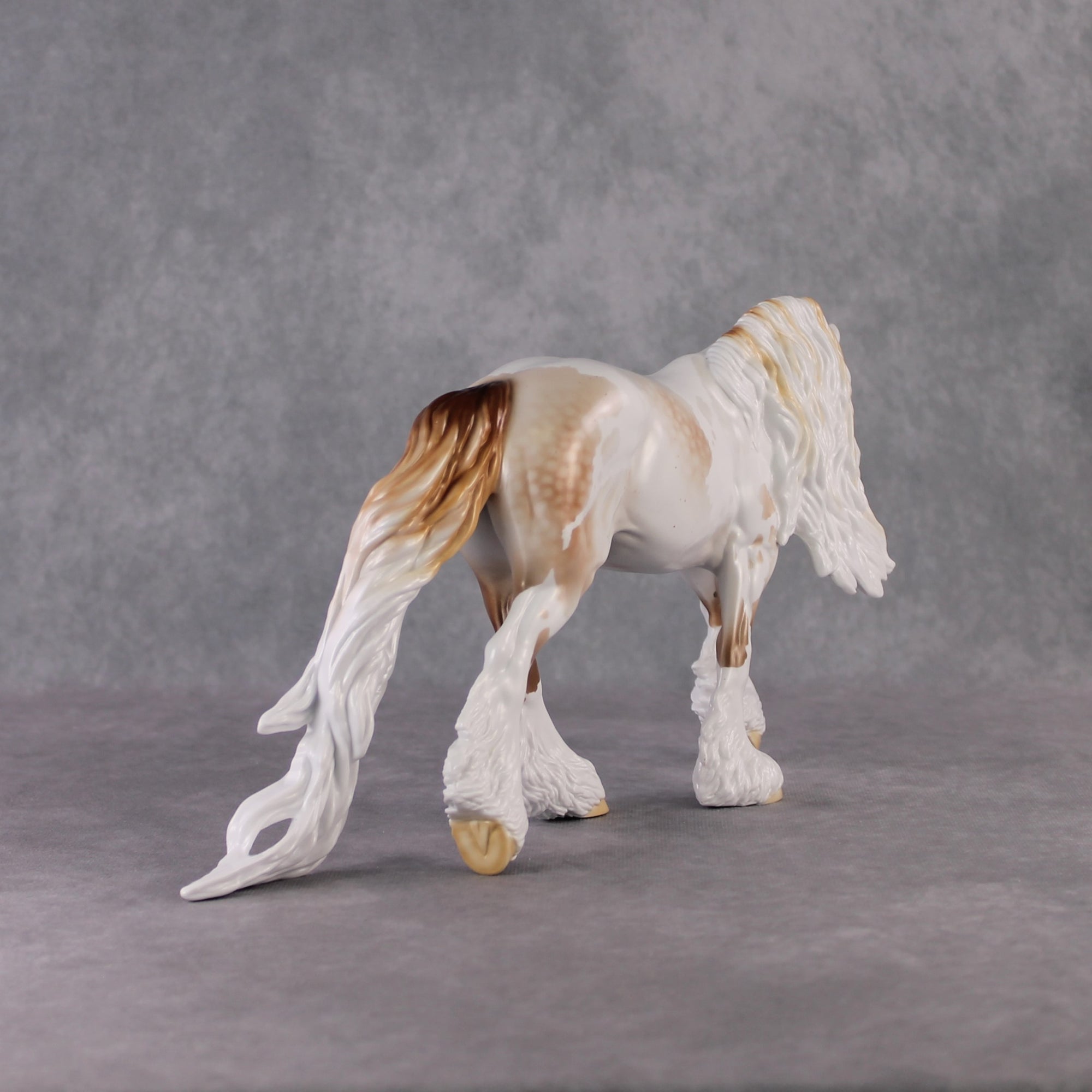 "Shadow of Succession" LE-10 Light Flea-Bitten &amp; Dappled Mulberry Grey Tobiano Irish Cob Stone   - January 2025 Shadow of Succession Shakespeare Stone Painted By Ellen Robbins CL25