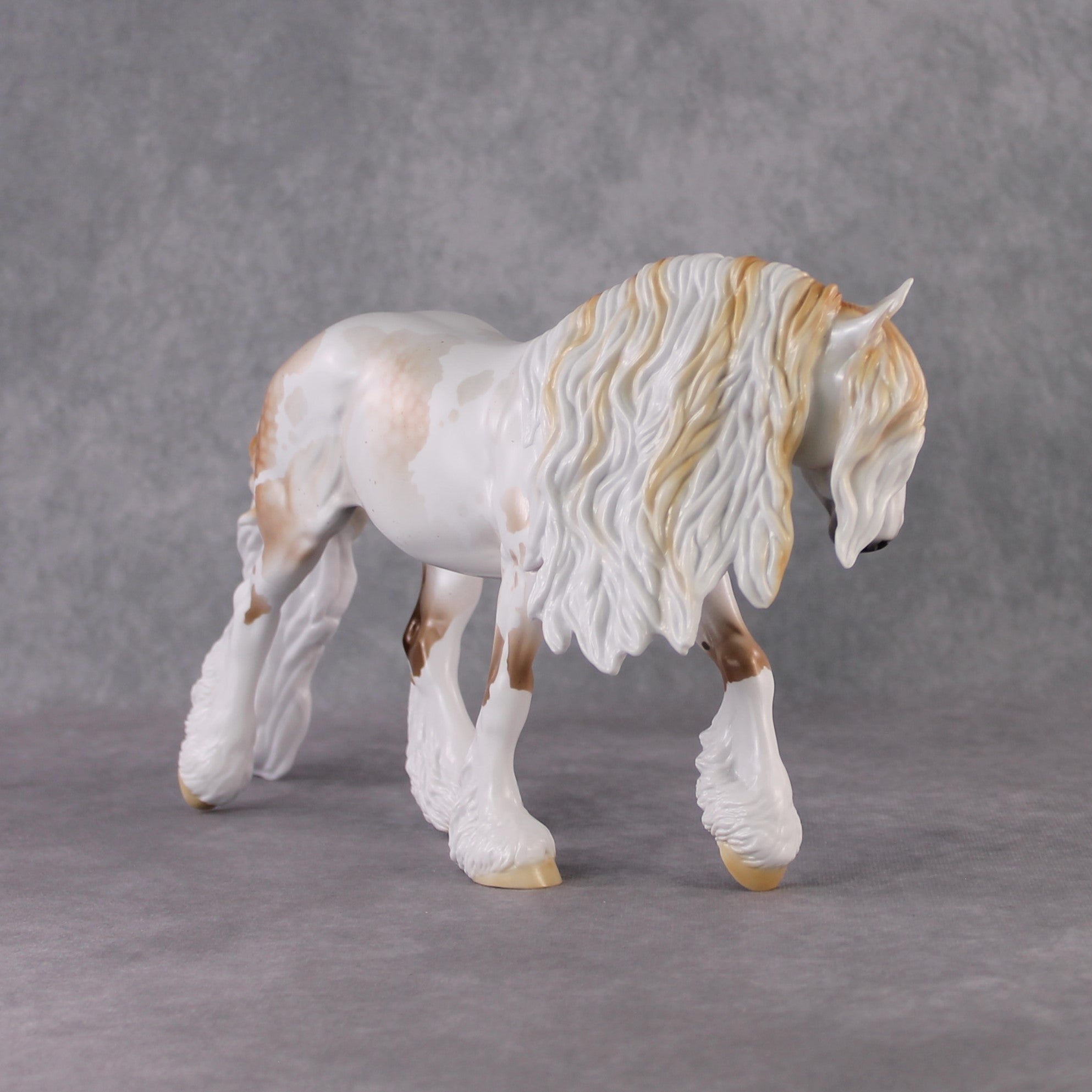 "Shadow of Succession" LE-10 Light Flea-Bitten &amp; Dappled Mulberry Grey Tobiano Irish Cob Stone   - January 2025 Shadow of Succession Shakespeare Stone Painted By Ellen Robbins CL25