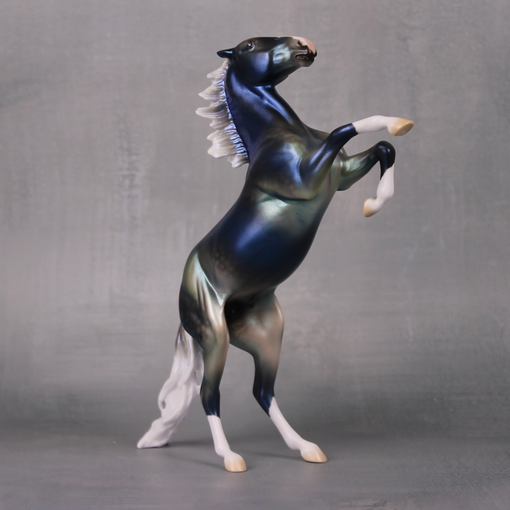 Rise Up OOAK Lightly Dappled Silver Peacock Deco Rearing Pebble By Ellen Robbins LHS24