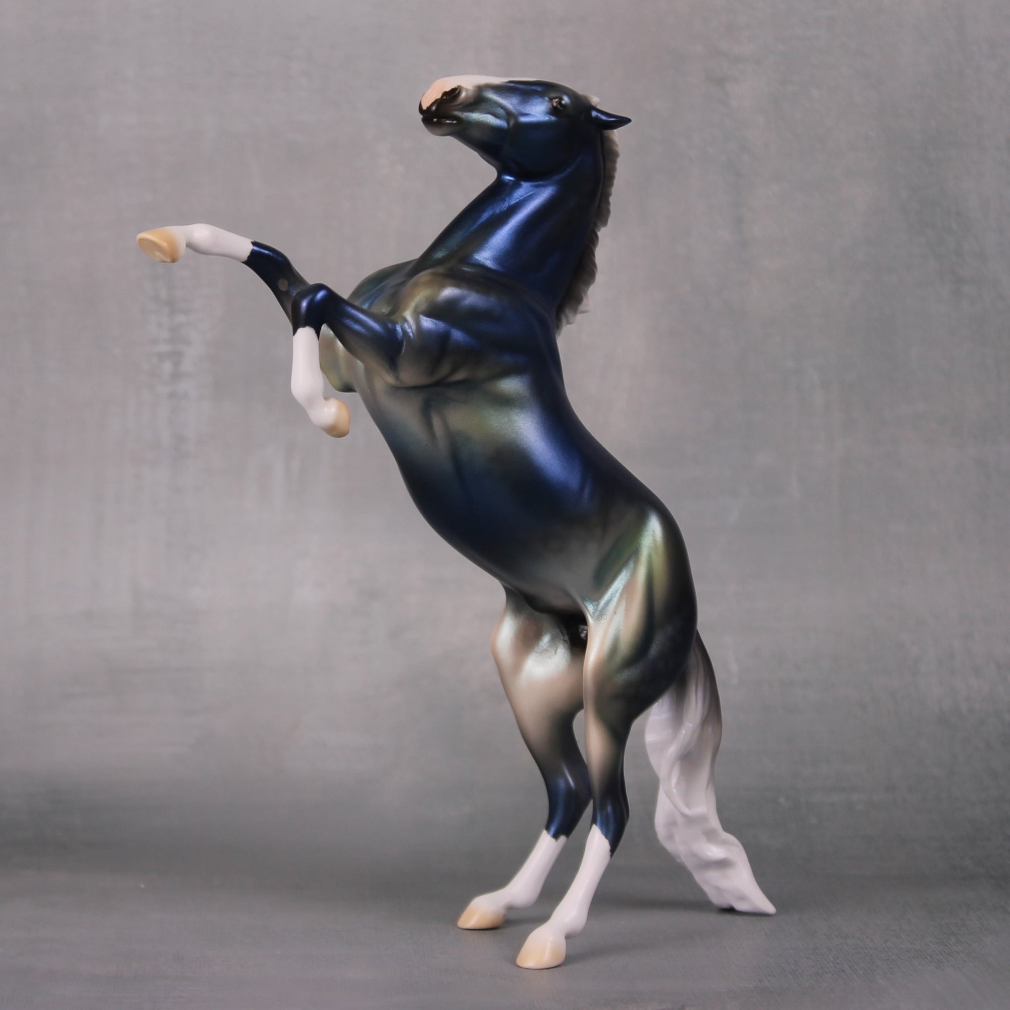 Rise Up OOAK Lightly Dappled Silver Peacock Deco Rearing Pebble By Ellen Robbins LHS24