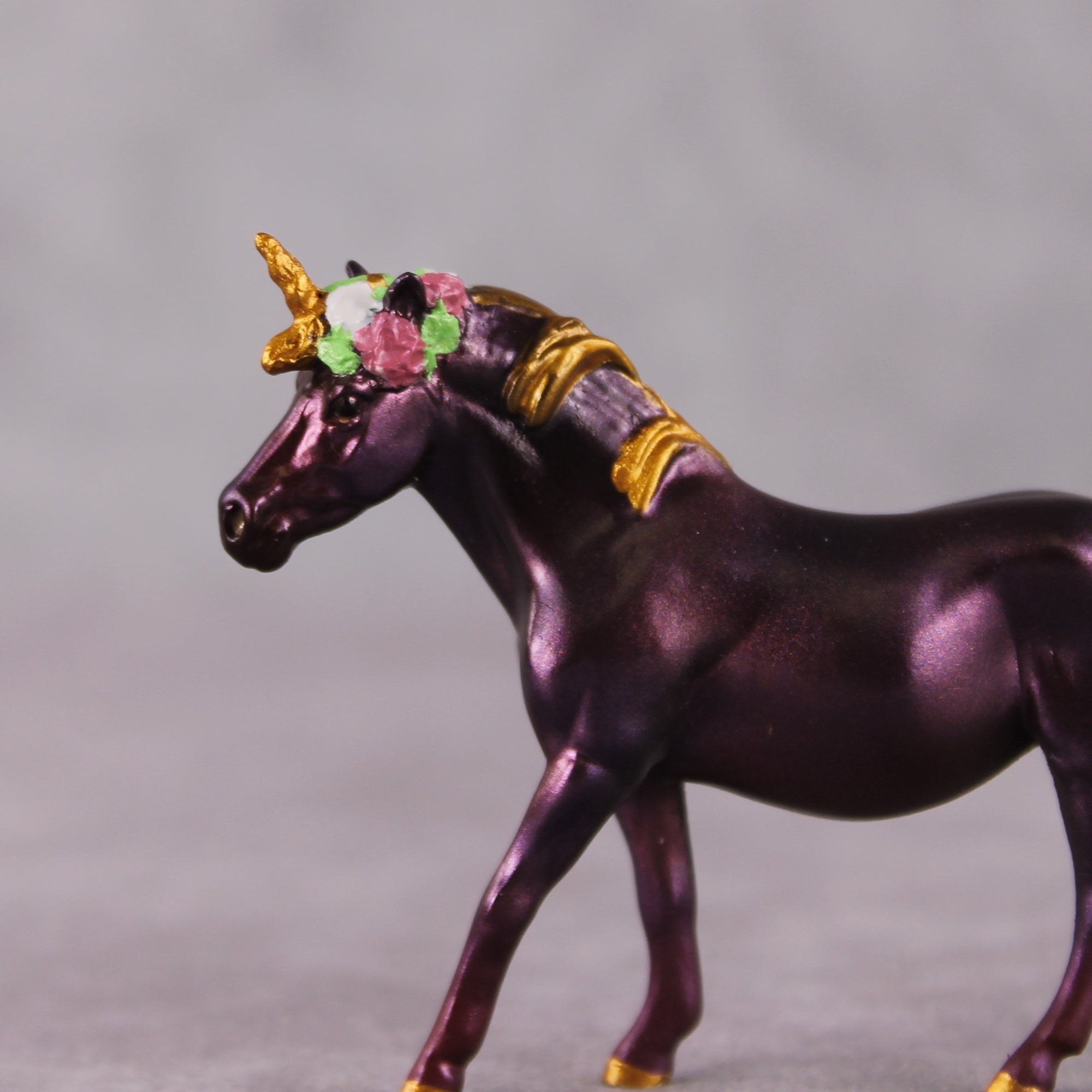 "Este's Sister" OOAK Custom Dark Shimmery Plum Unicorn Pony Chip By Kristin Cermele - Gemstone Series