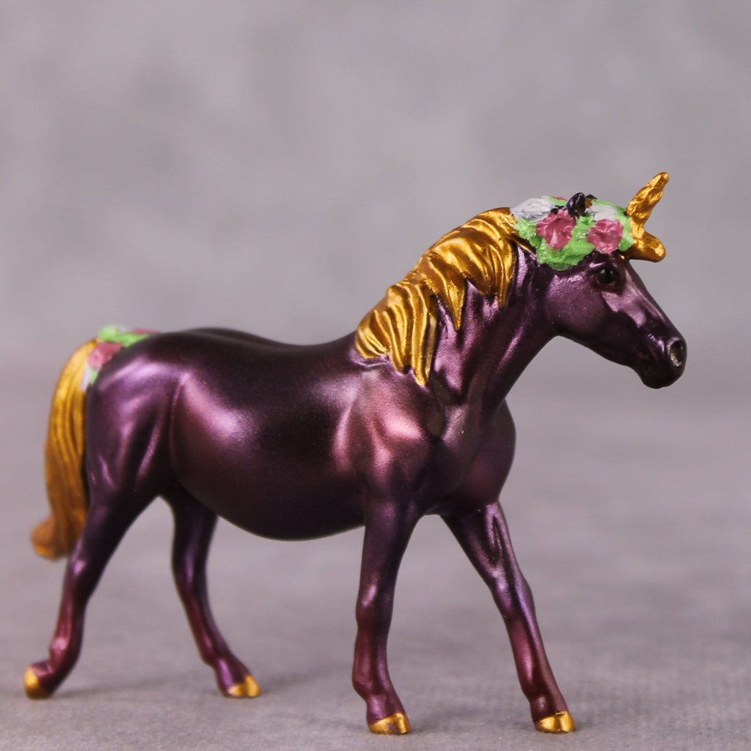 "Este's Sister" OOAK Custom Dark Shimmery Plum Unicorn Pony Chip By Kristen Cermele - Gemstone Series