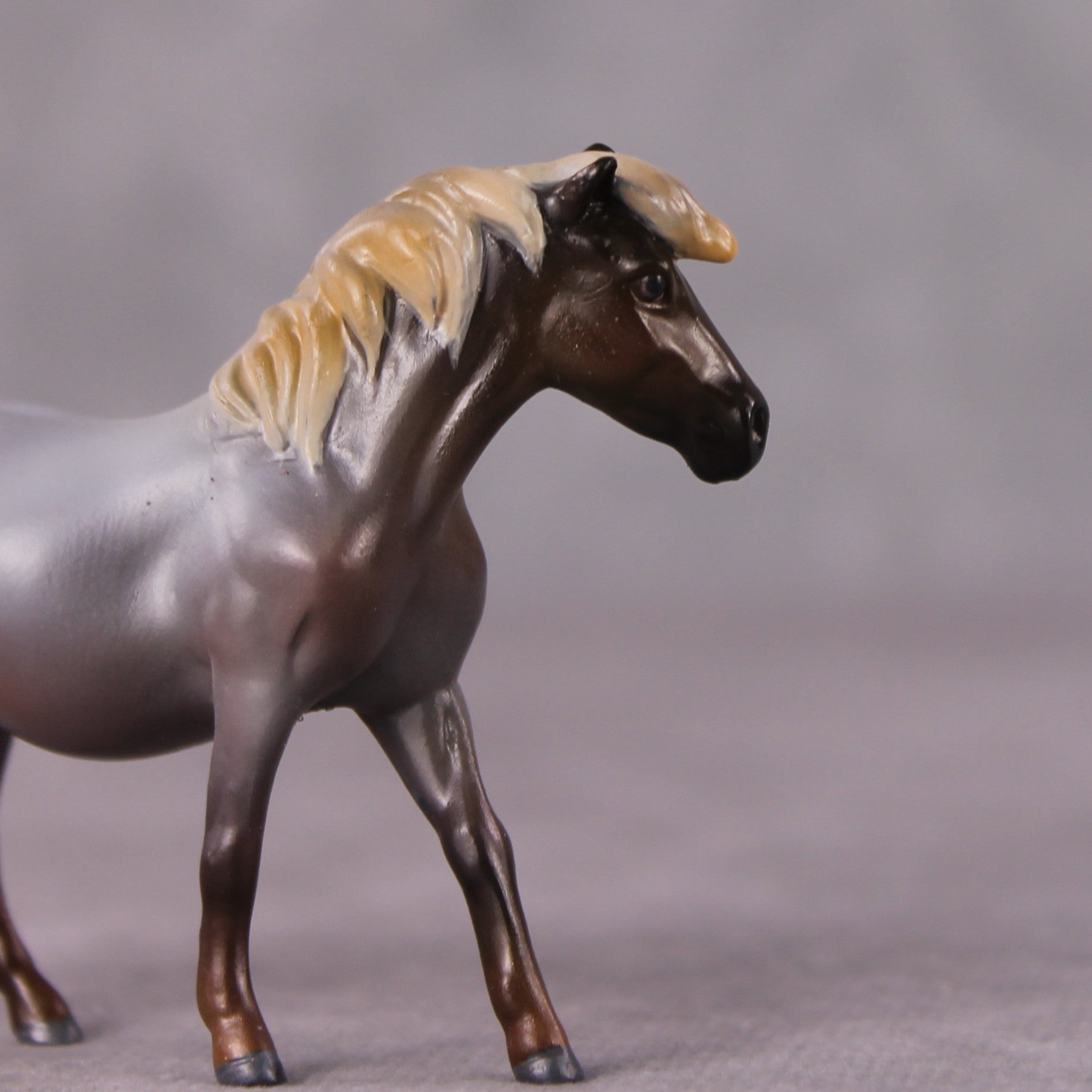 "Funnel Cake" OOAK Silver Black Roan Pony Chip By Kristin Cermele - Gemstone Series