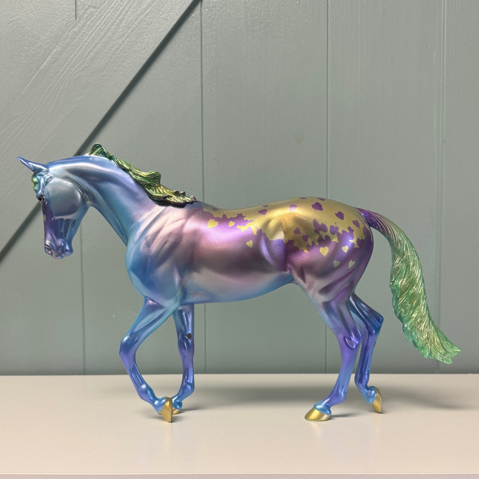 Rapheal OOAK Purple, Green, Blue and Gold with Hearts Deco Thoroughbred By Erin Corbett - Proceeds are Donation to Raphael House in Portland! EQ24 SS724