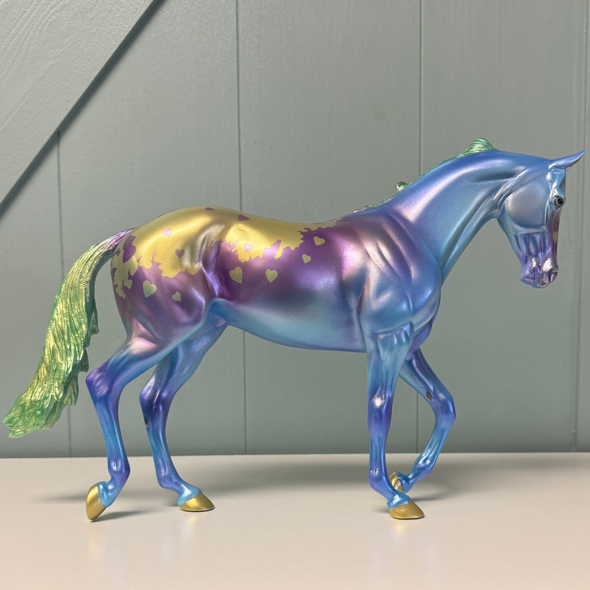 Rapheal OOAK Purple, Green, Blue and Gold with Hearts Deco Thoroughbred By Erin Corbett - Proceeds are Donation to Raphael House in Portland! EQ24 SS724