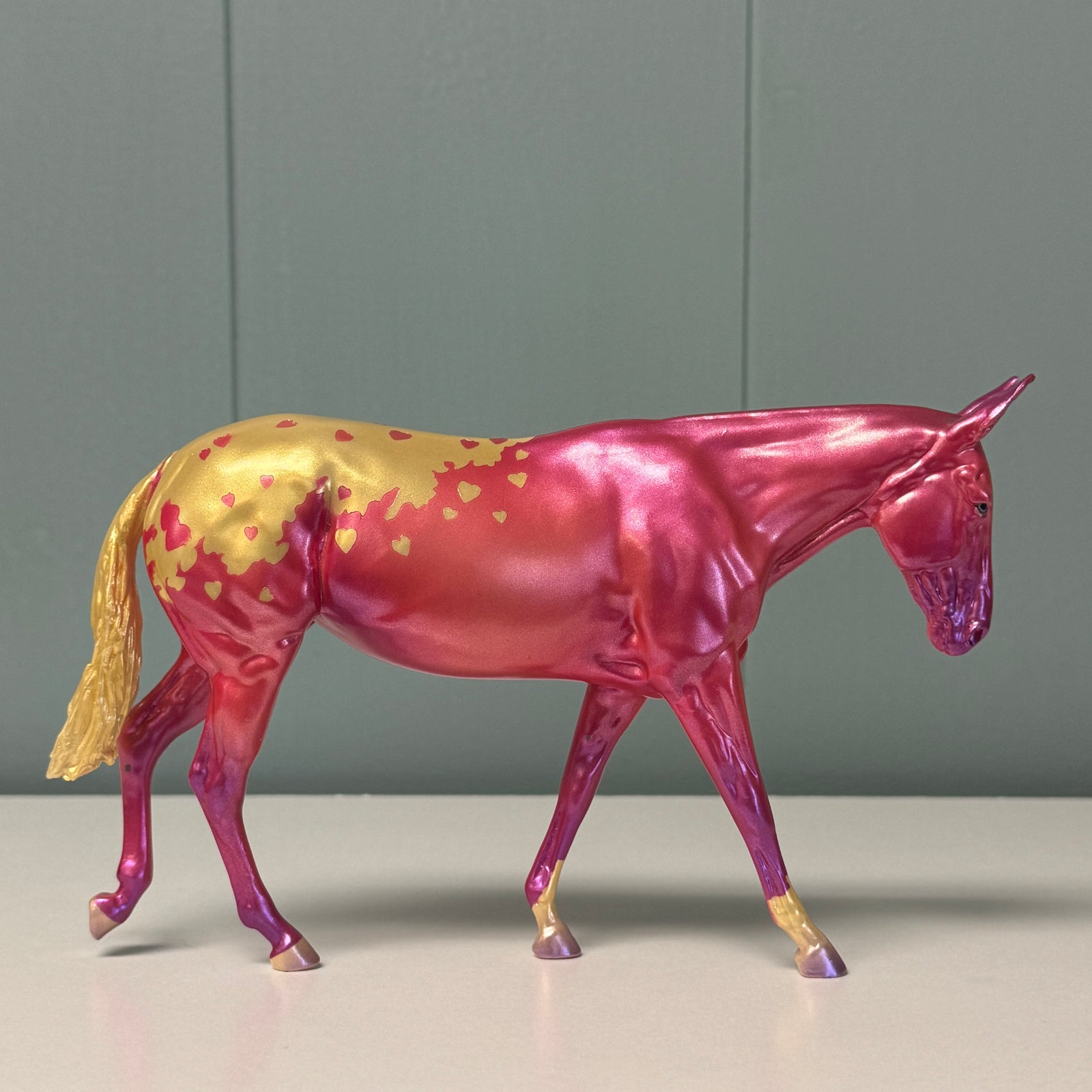 Computer Work Avoidance OOAK Pink and Gold with Hearts Deco Pebble Mule By Erin Corbett - Proceeds are Donation to Raphael House in Portland! EQ24 SS724