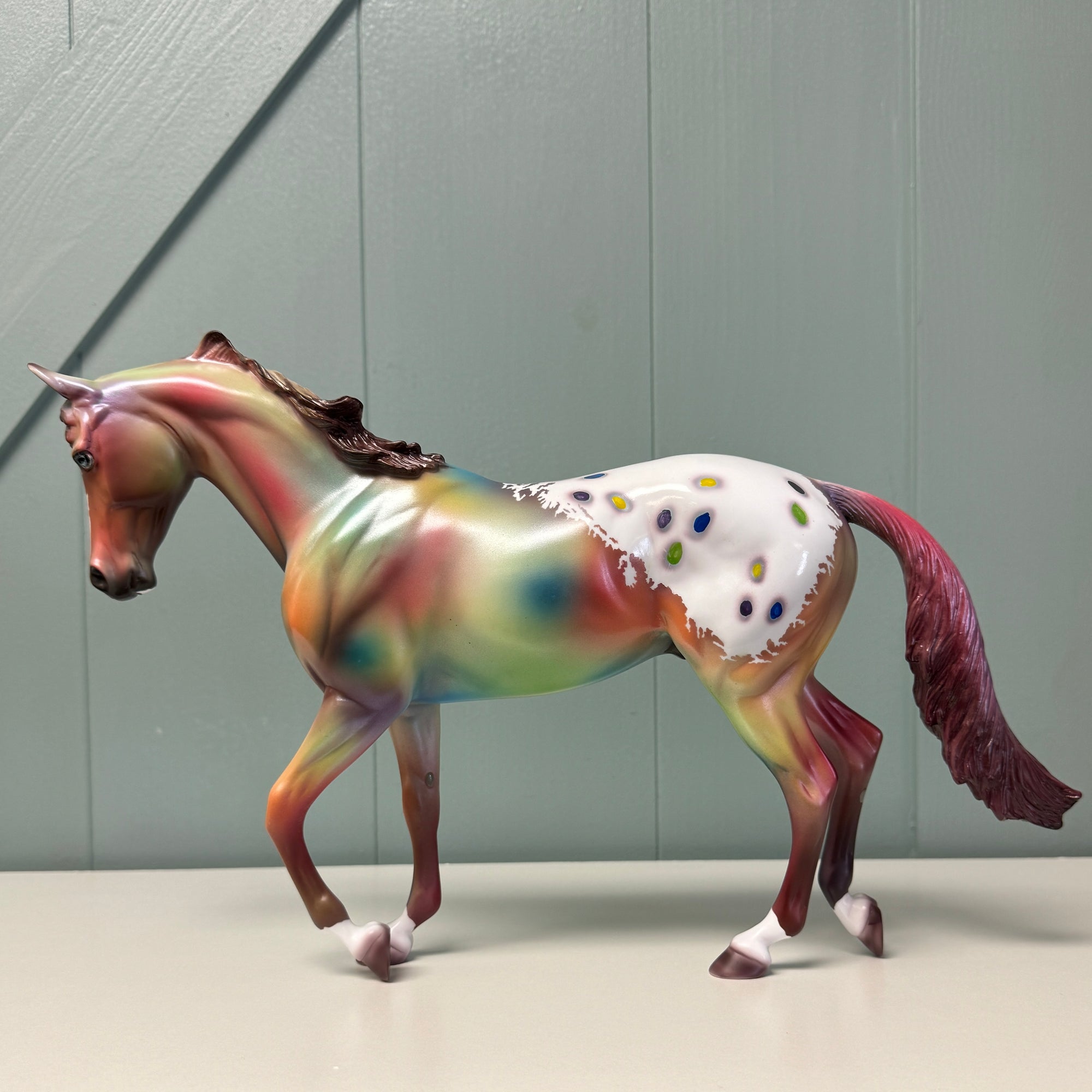 Skittles OOAK Deco Rainbow Appaloosa Thoroughbred By Dawn Quick EQ24