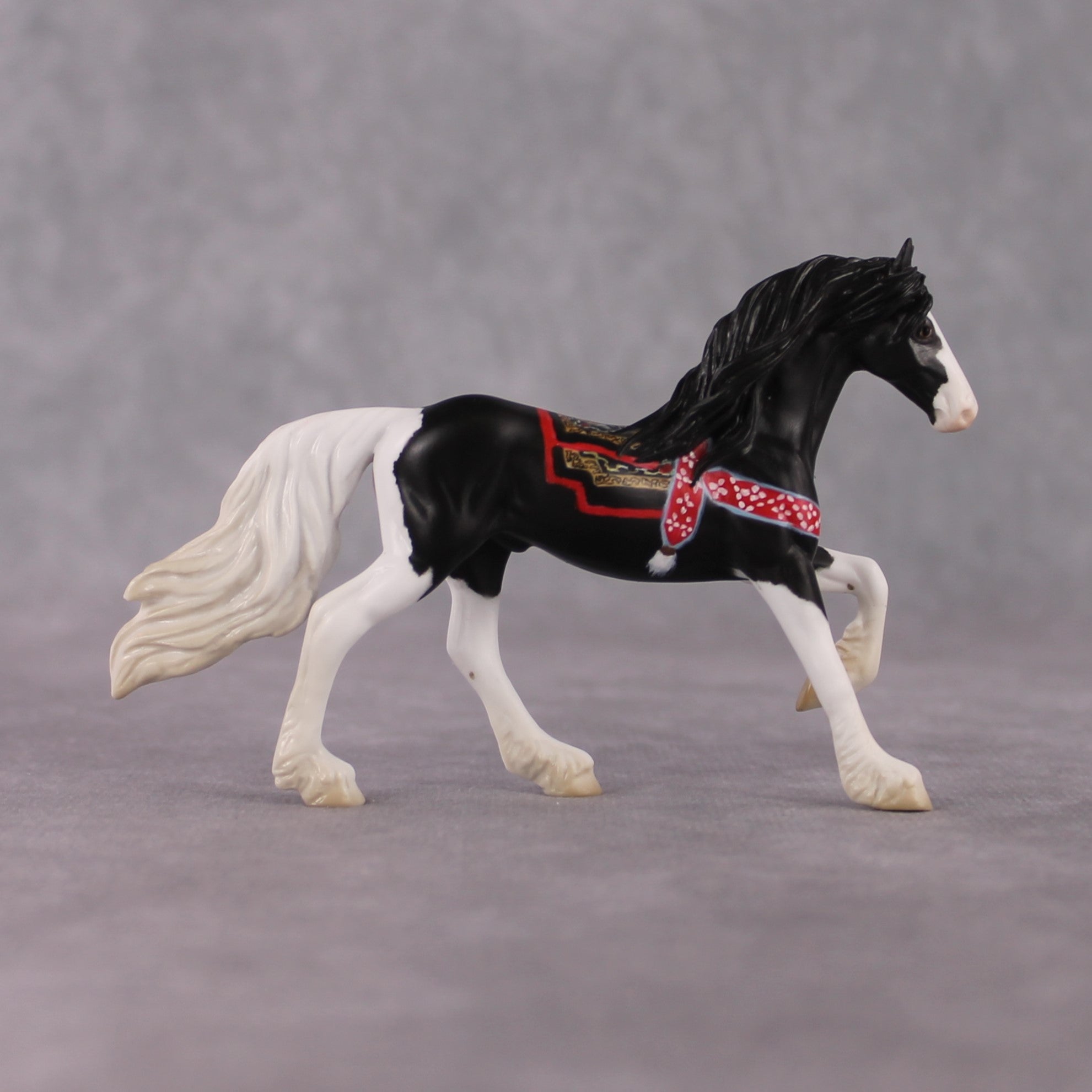 "Saaral" OOAK Black and White Yak Inspired Deco/Realistic Friesian Chip By Jess Hamill Menagerie Series: Central Asia MS25