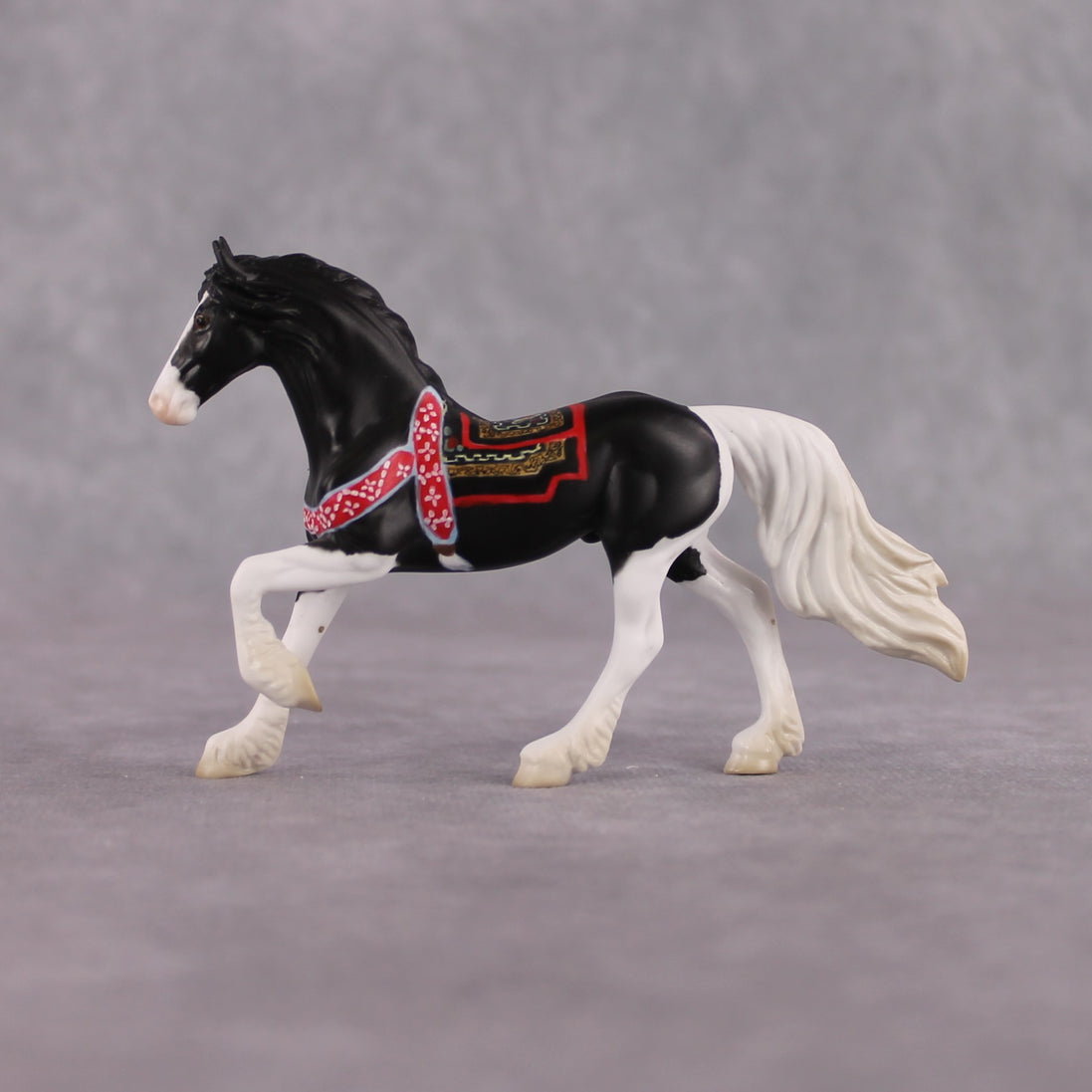 "Saaral" OOAK Black and White Yak Inspired Deco/Realistic Friesian Chip By Jess Hamill Menagerie Series: Central Asia MS25