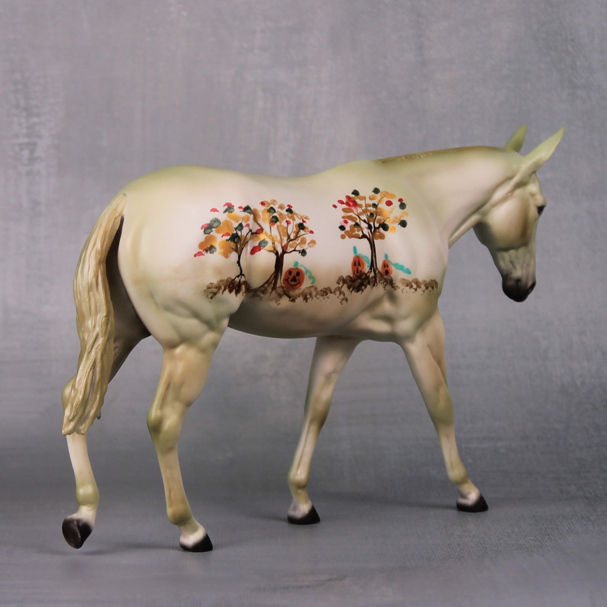 Pumpkin Patch OOAK Pumpkin and Trees Decorator Pebble Mule By Dawn Quick LHS24