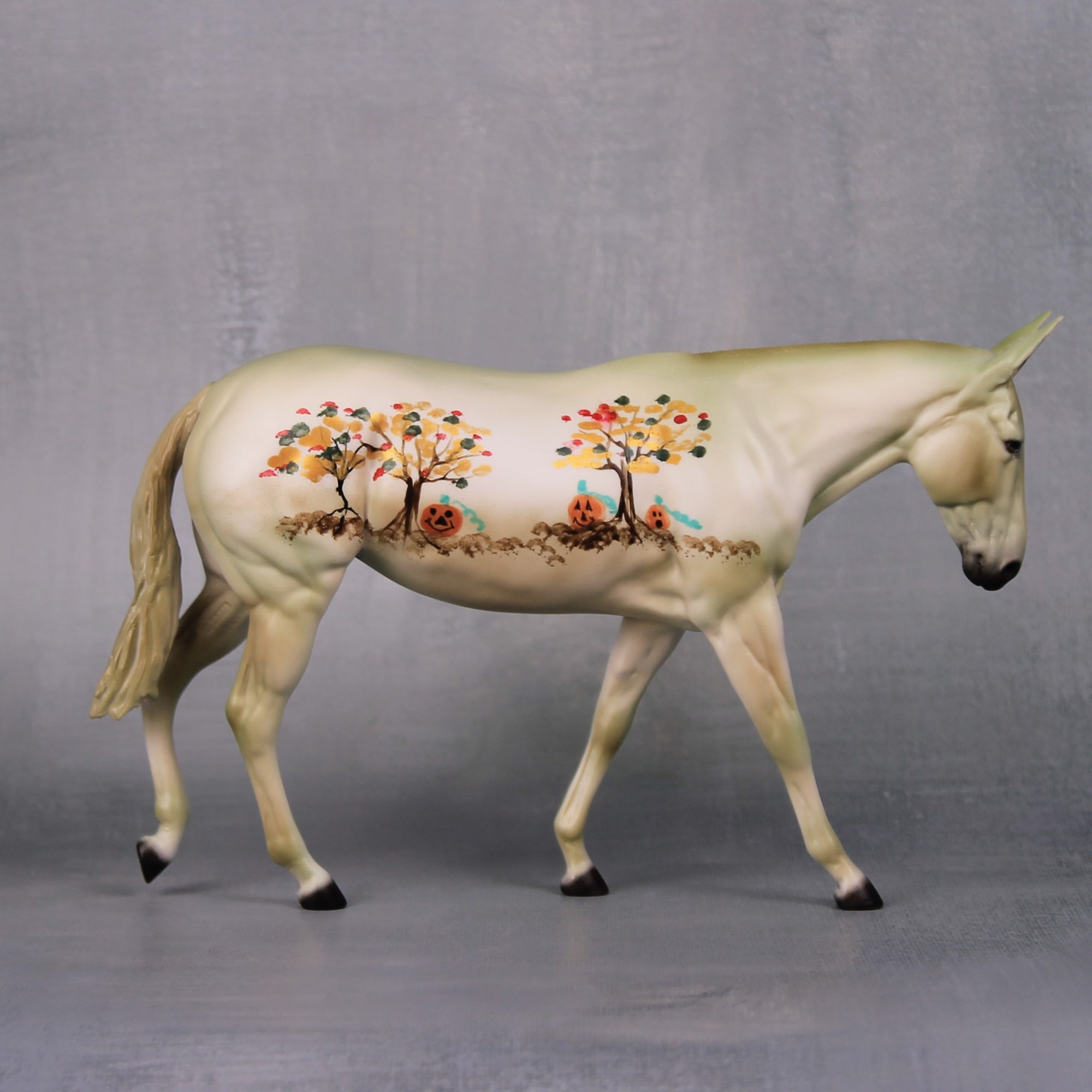 Pumpkin Patch OOAK Pumpkin and Trees Decorator Pebble Mule By Dawn Quick LHS24